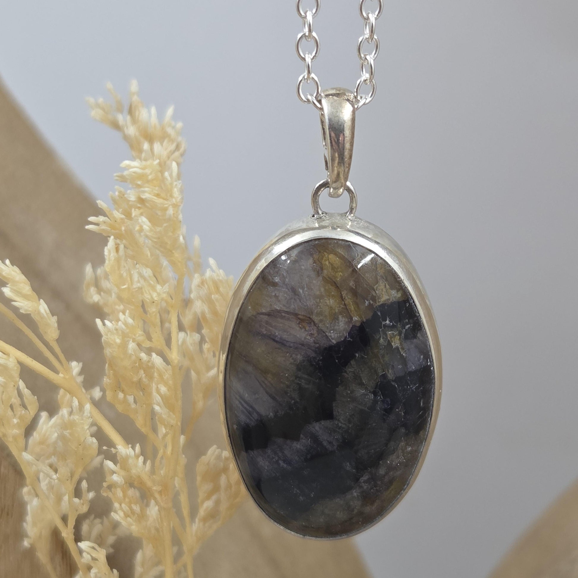 Blue John Pendant: Sterling Silver Derbyshire Fluorite Necklace Jones Stones