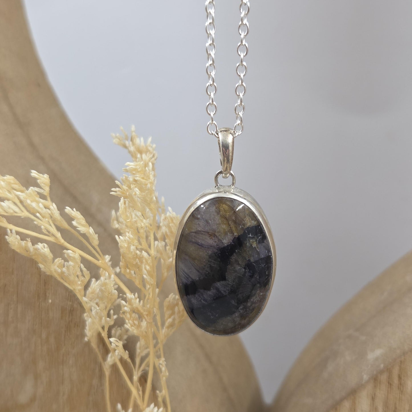 Blue John Pendant: Sterling Silver Derbyshire Fluorite Necklace Jones Stones