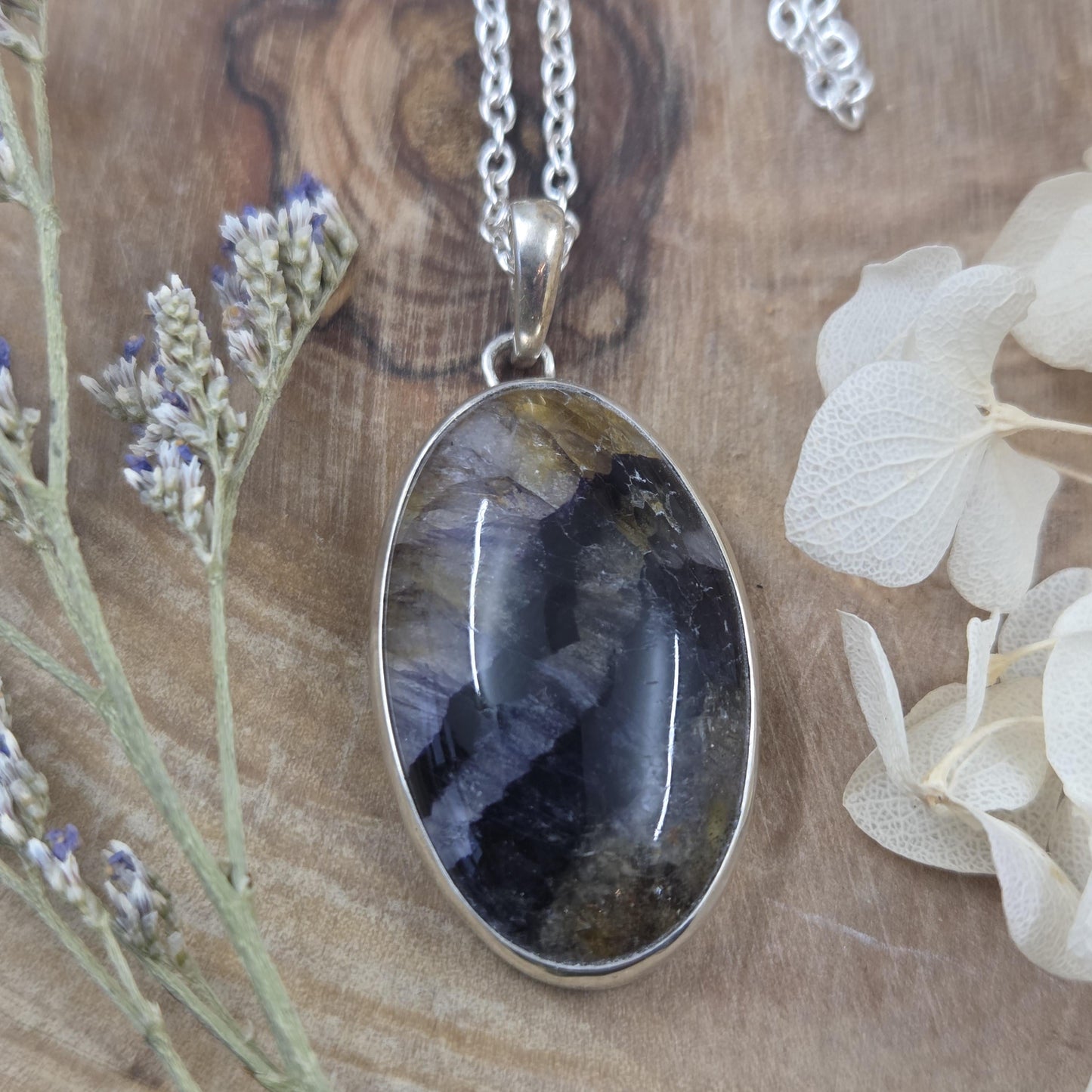 Blue John Pendant: Sterling Silver Derbyshire Fluorite Necklace Jones Stones