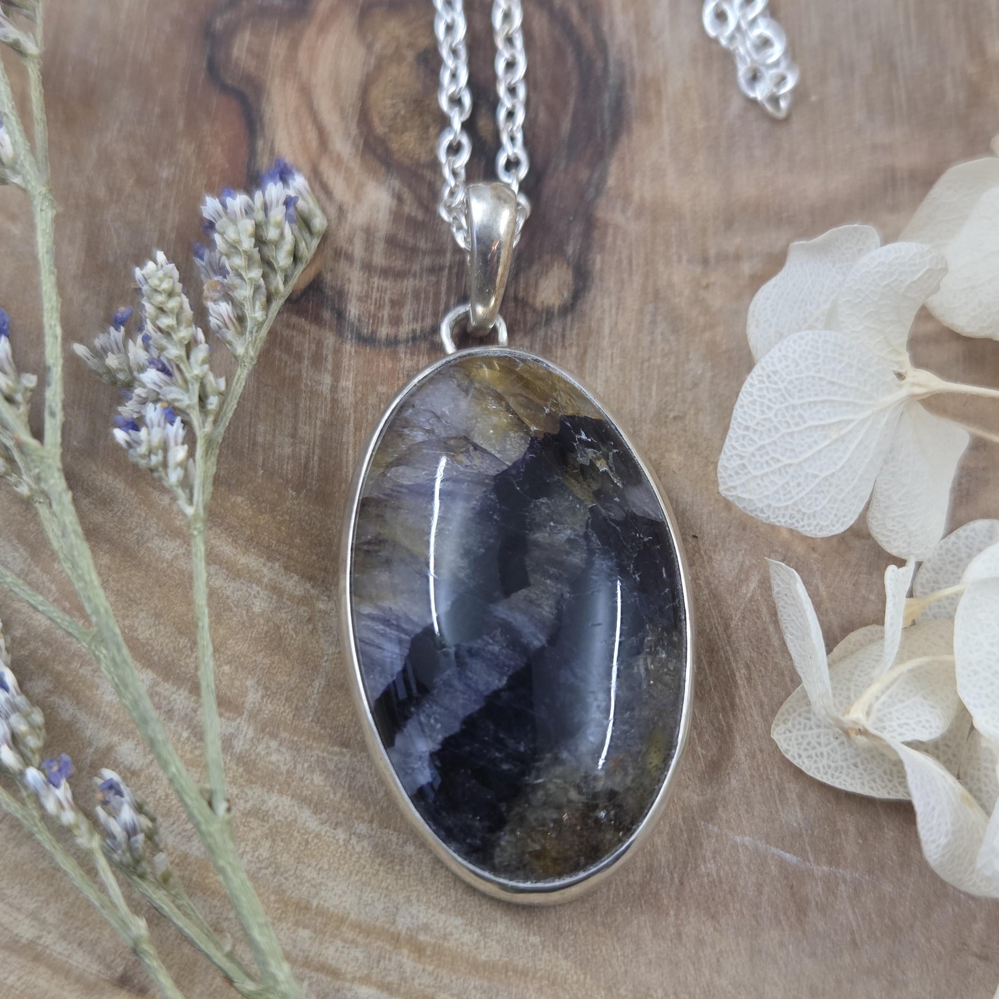 Blue John Pendant: Sterling Silver Derbyshire Fluorite Necklace Jones Stones