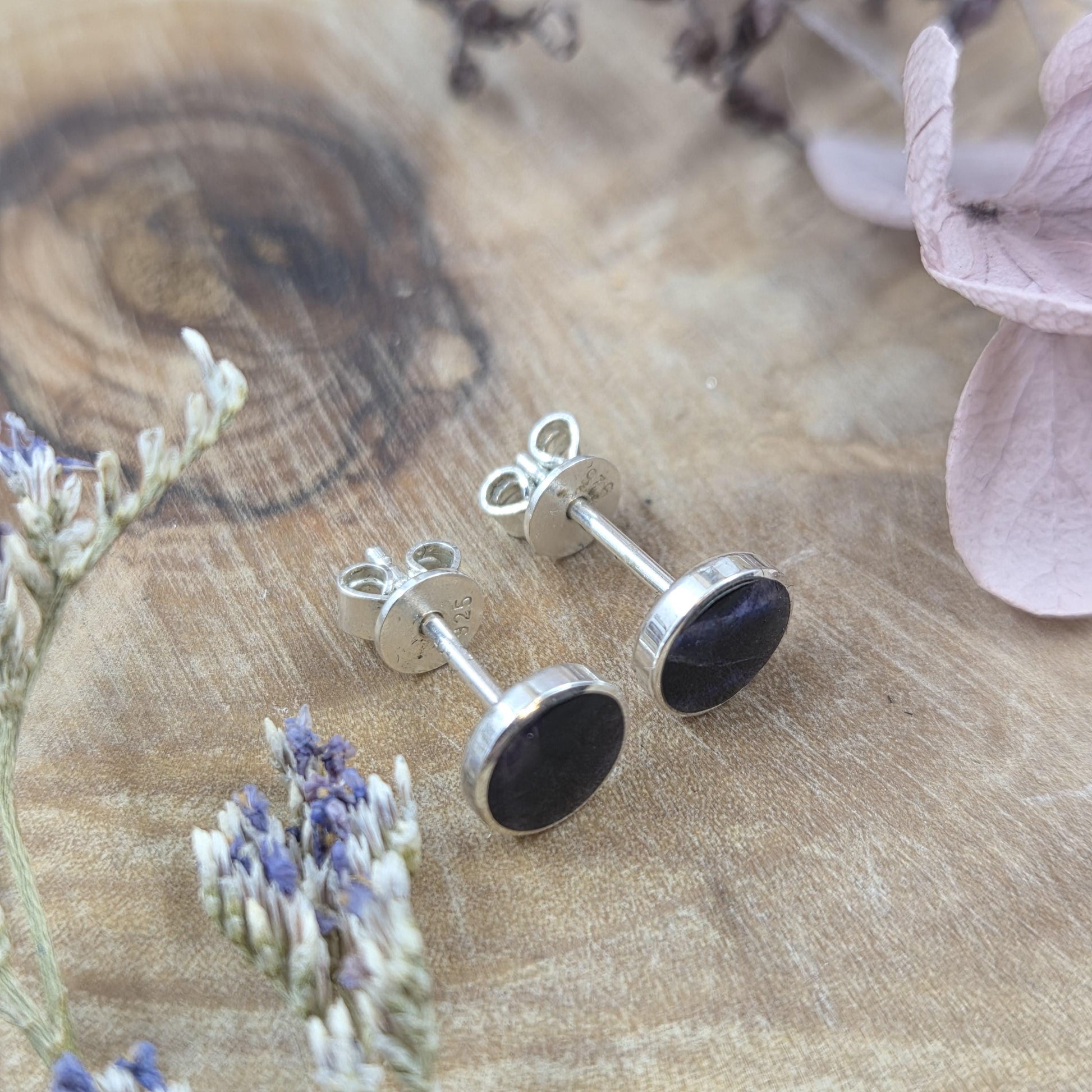 Blue John Stud Earrings: Handmade Sterling Silver 6mm Derbyshire Spar BJ2 Jones Stones