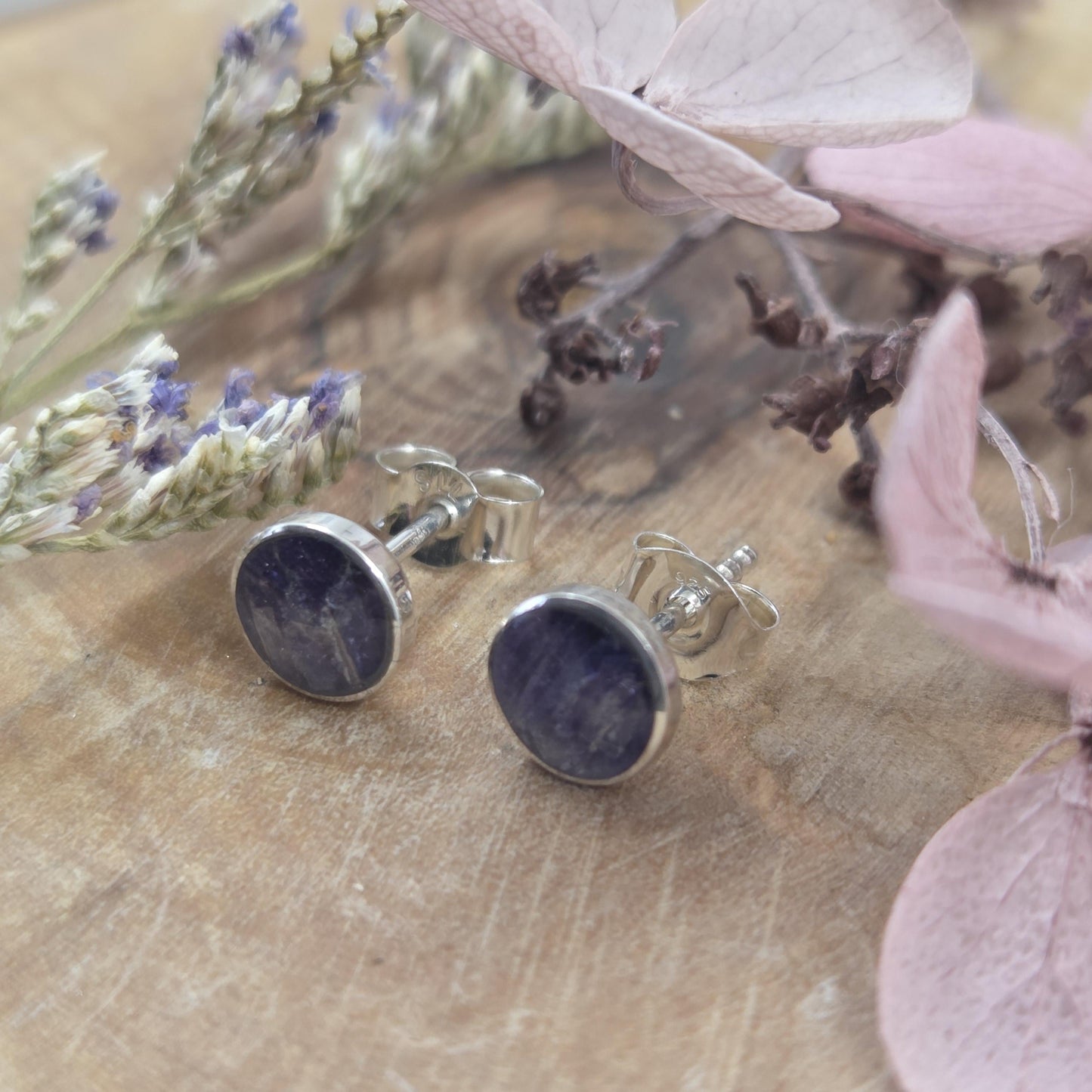 Blue John Stud Earrings: Handmade Sterling Silver 6mm Derbyshire Spar BJ5 Jones Stones