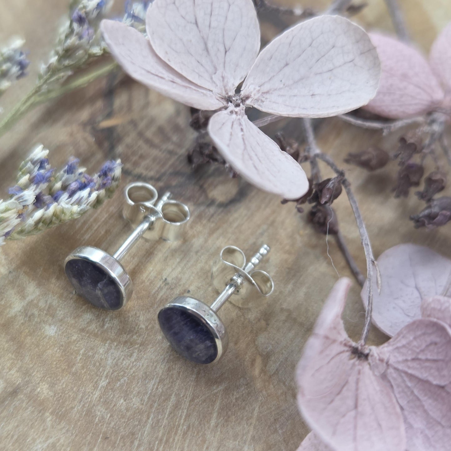 Blue John Stud Earrings: Handmade Sterling Silver 6mm Derbyshire Spar BJ5 Jones Stones