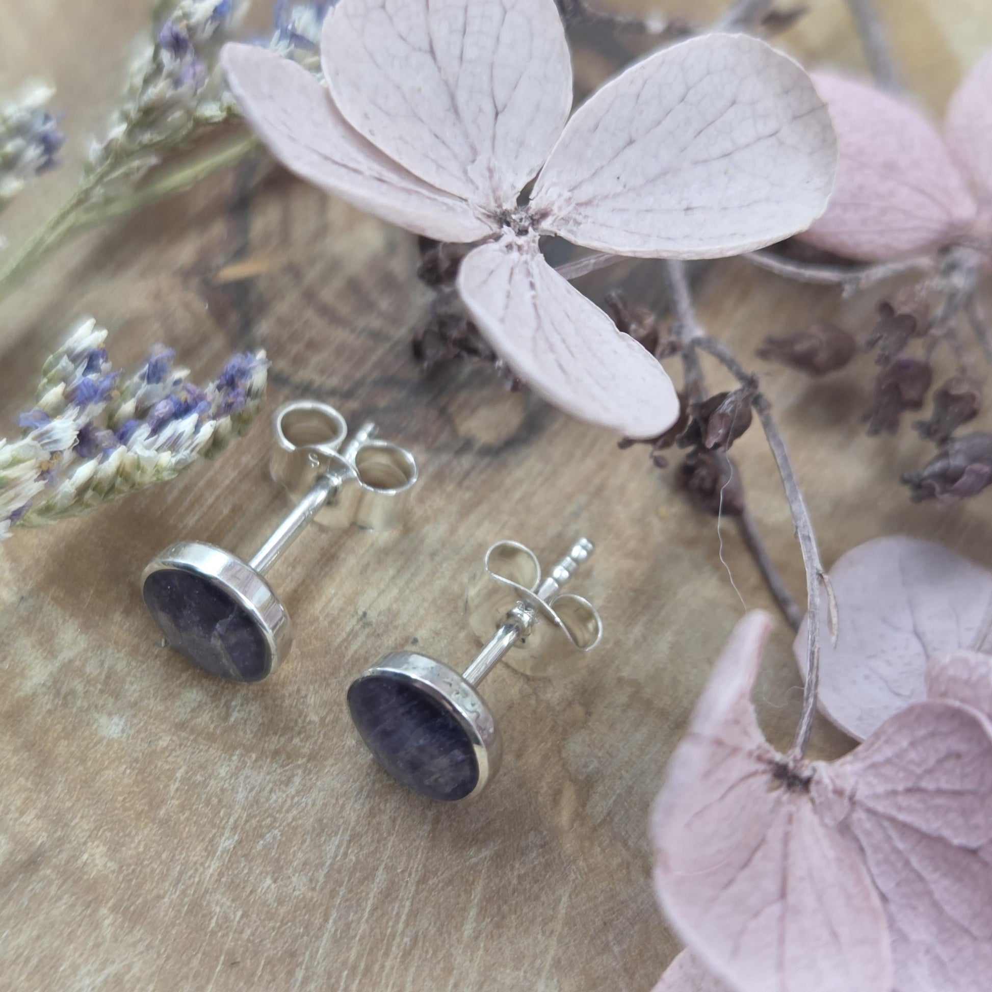 Blue John Stud Earrings: Handmade Sterling Silver 6mm Derbyshire Spar BJ5 Jones Stones