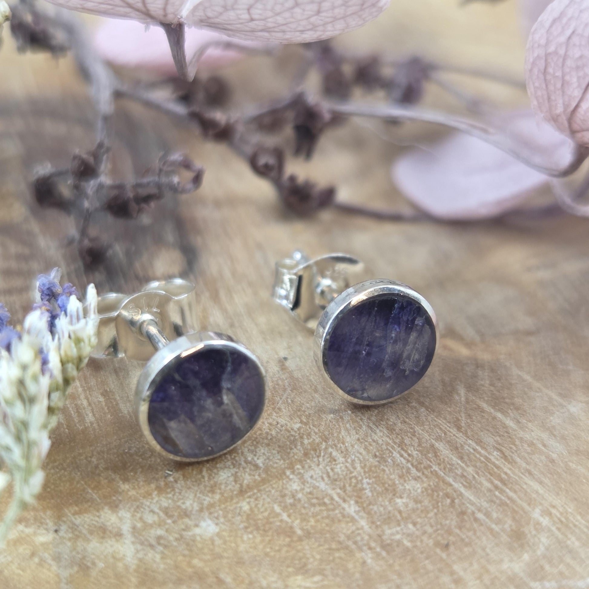 Blue John Stud Earrings: Handmade Sterling Silver 6mm Derbyshire Spar BJ5 Jones Stones