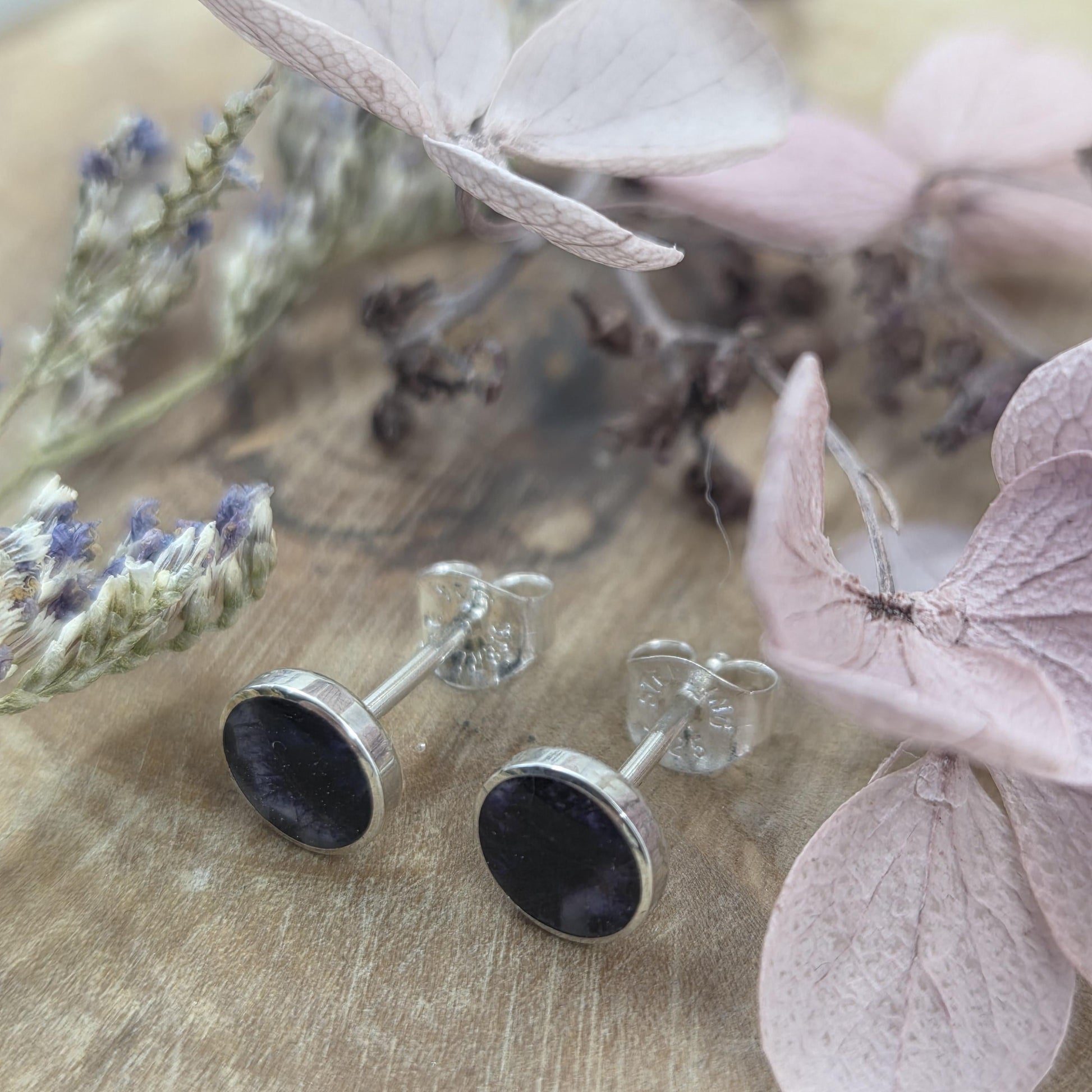 Blue John Stud Earrings: Handmade Sterling Silver 6mm Derbyshire Spar BJ8 Jones Stones