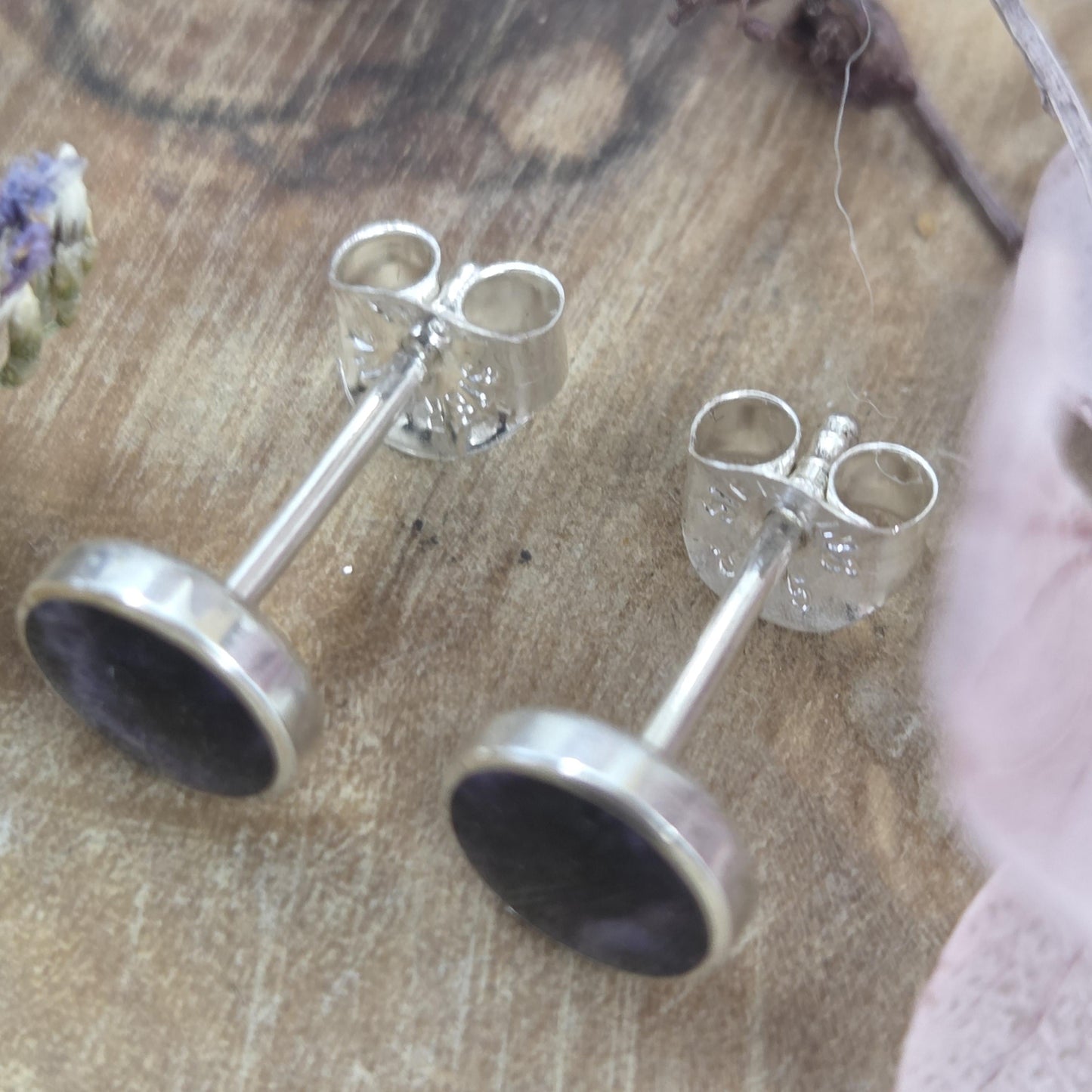 Blue John Stud Earrings: Handmade Sterling Silver 6mm Derbyshire Spar BJ8 Jones Stones