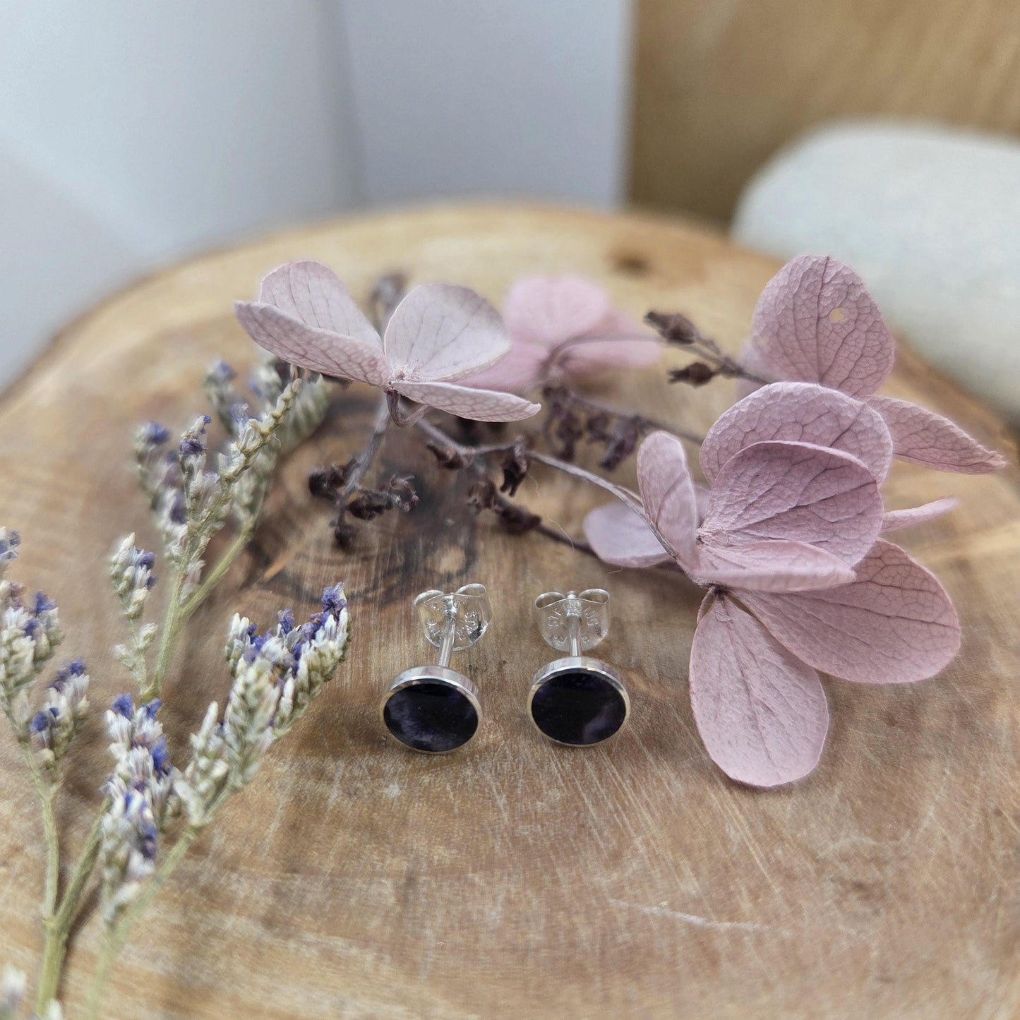 Blue John Stud Earrings: Handmade Sterling Silver 6mm Derbyshire Spar BJ8 Jones Stones