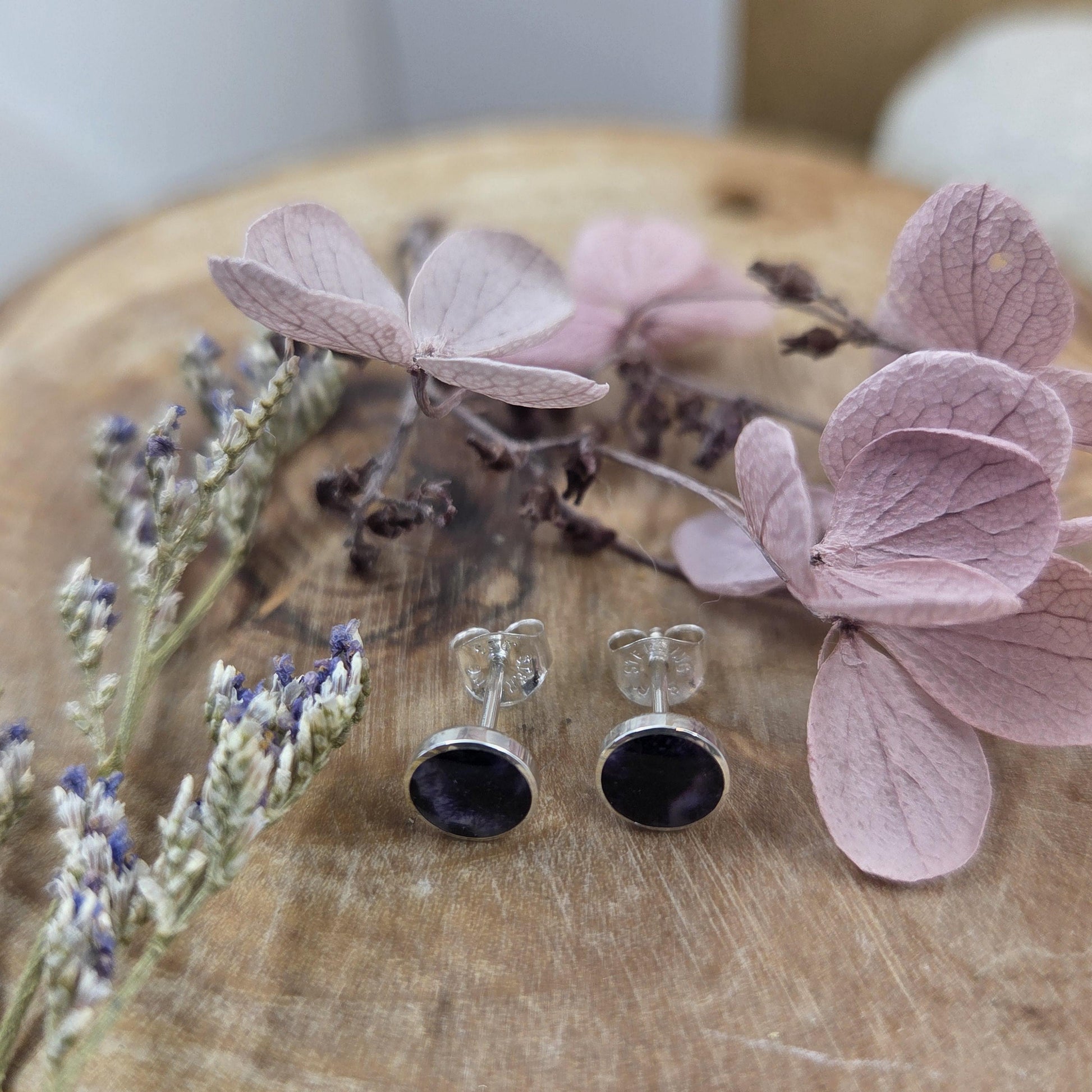 Blue John Stud Earrings: Handmade Sterling Silver 6mm Derbyshire Spar BJ8 Jones Stones