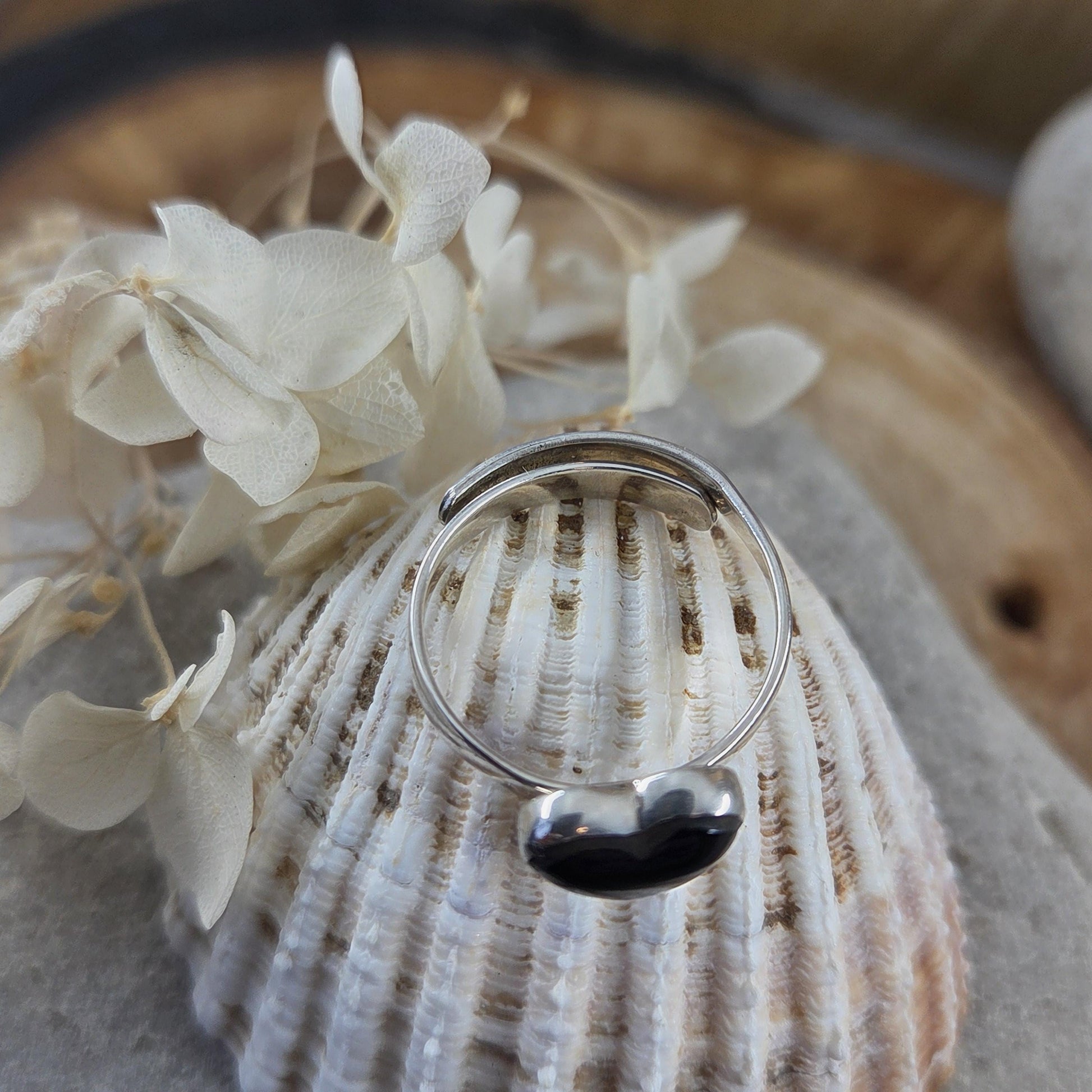 Whitby Jet Heart Adjustable Silver Ring | Whitby Jet Ring | Whitby Jet | Celtic Jewellery | Handmade Ring | Ring | Heart Ring Jones Stones