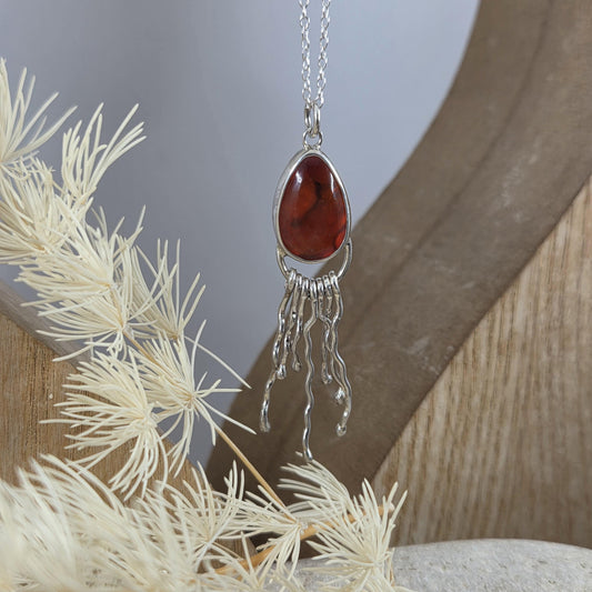 Polished Seaham Seaglass / Paua Shell Sterling 925 Silver Jellyfish Pendant Jones Stones