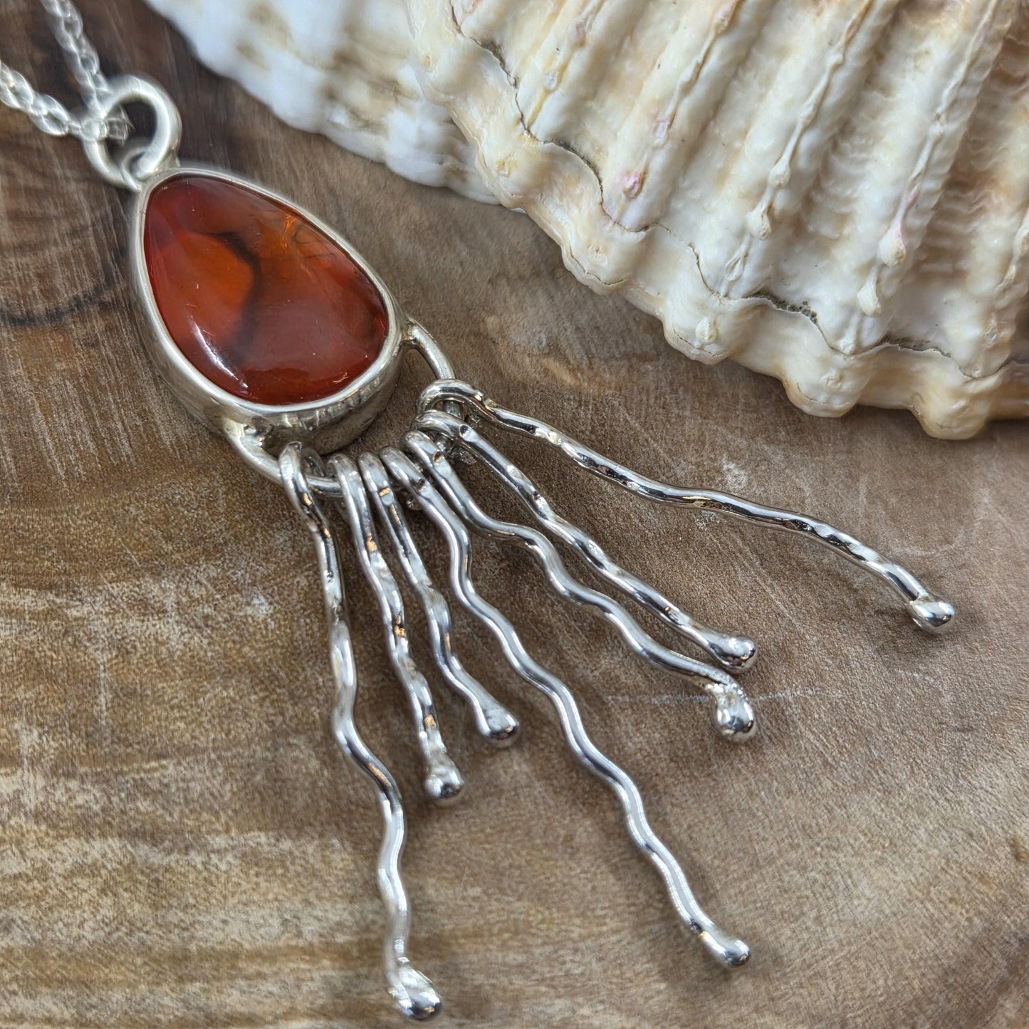 Polished Seaham Seaglass / Paua Shell Sterling 925 Silver Jellyfish Pendant Jones Stones