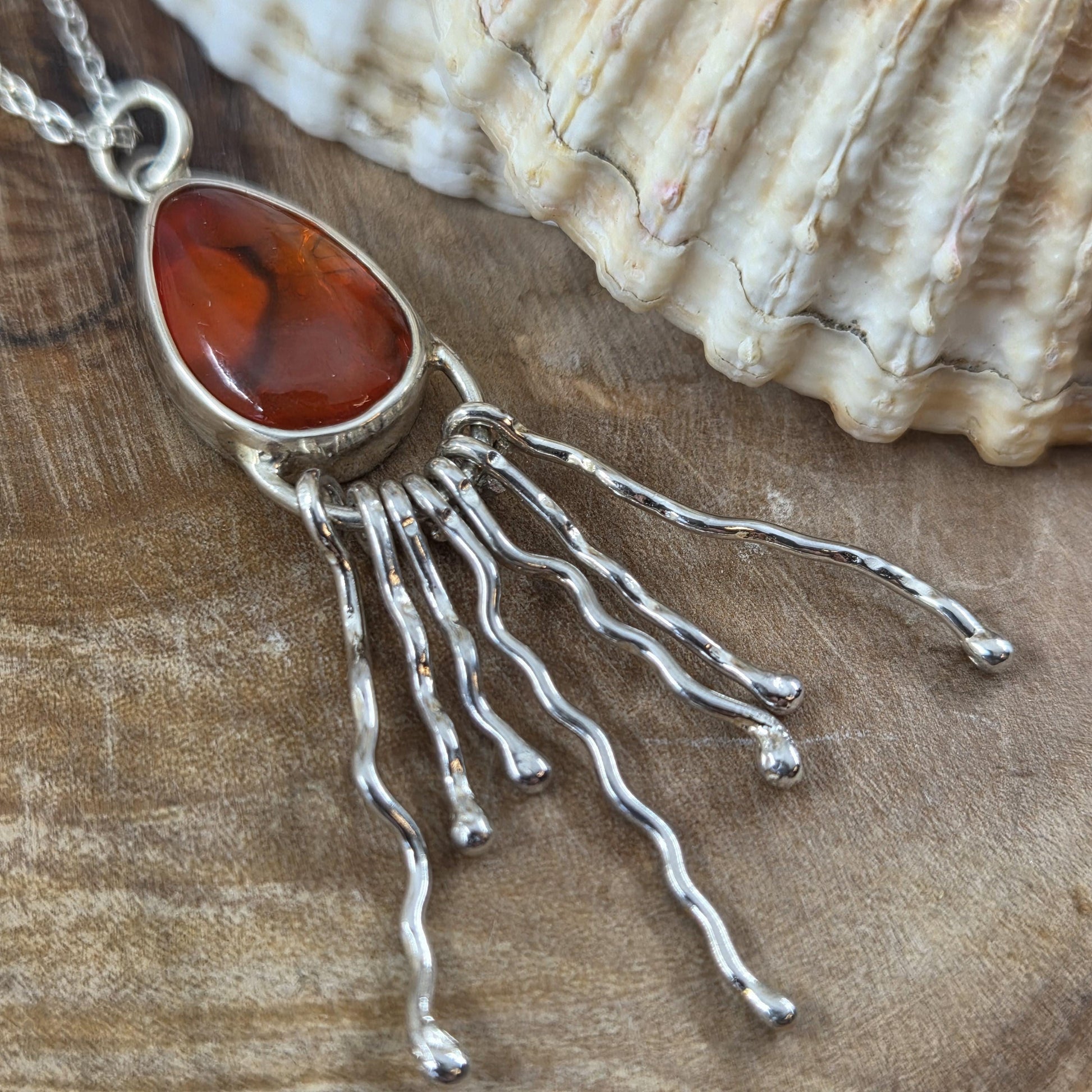 Polished Seaham Seaglass / Paua Shell Sterling 925 Silver Jellyfish Pendant Jones Stones