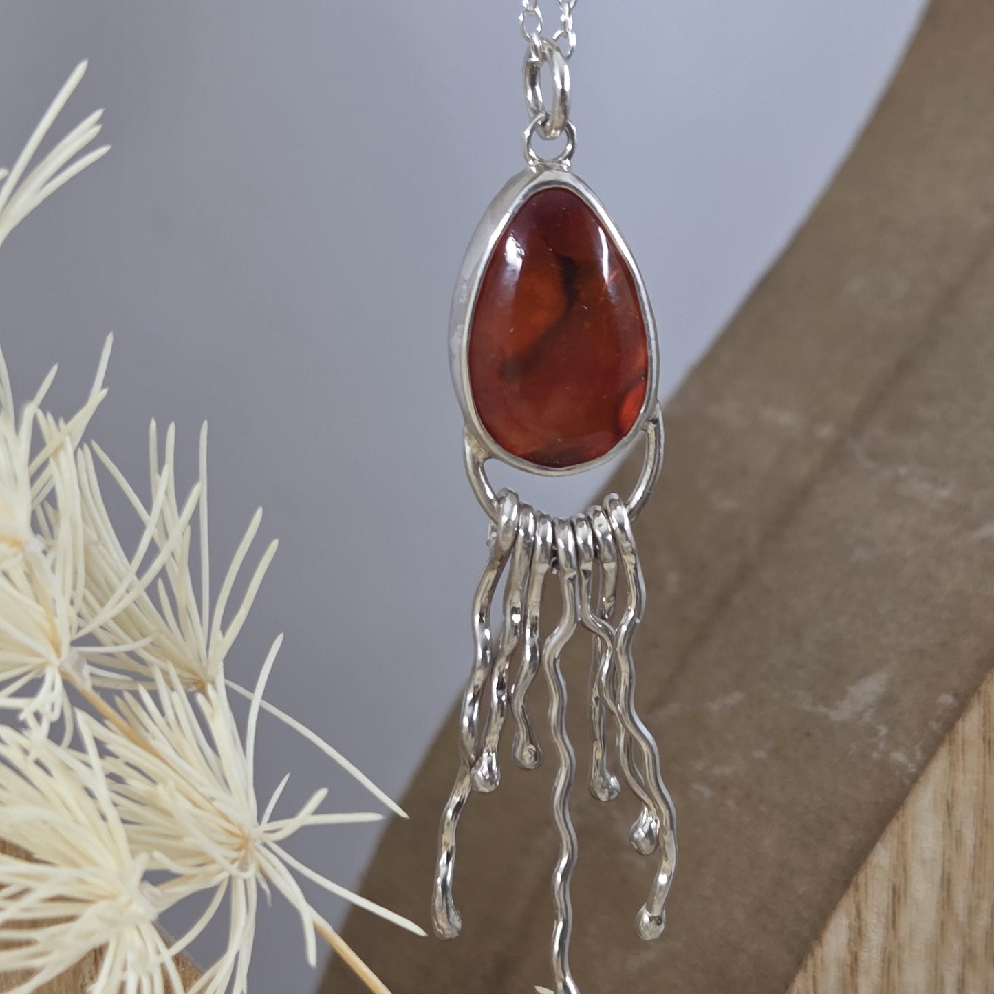 Polished Seaham Seaglass / Paua Shell Sterling 925 Silver Jellyfish Pendant Jones Stones