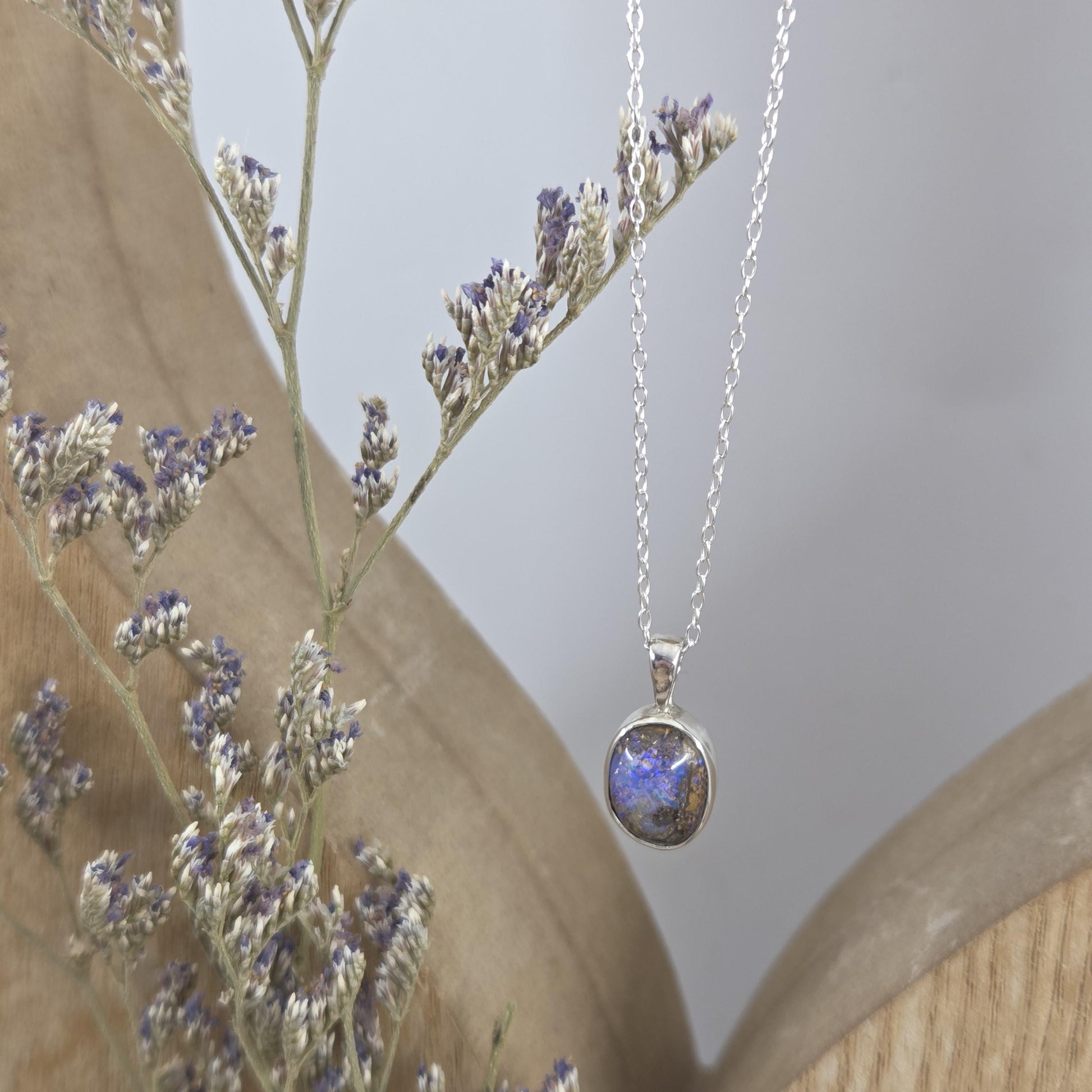 Australian Boulder Opal Pendant: Sterling Silver Gemstone, October Birthstone Jones Stones