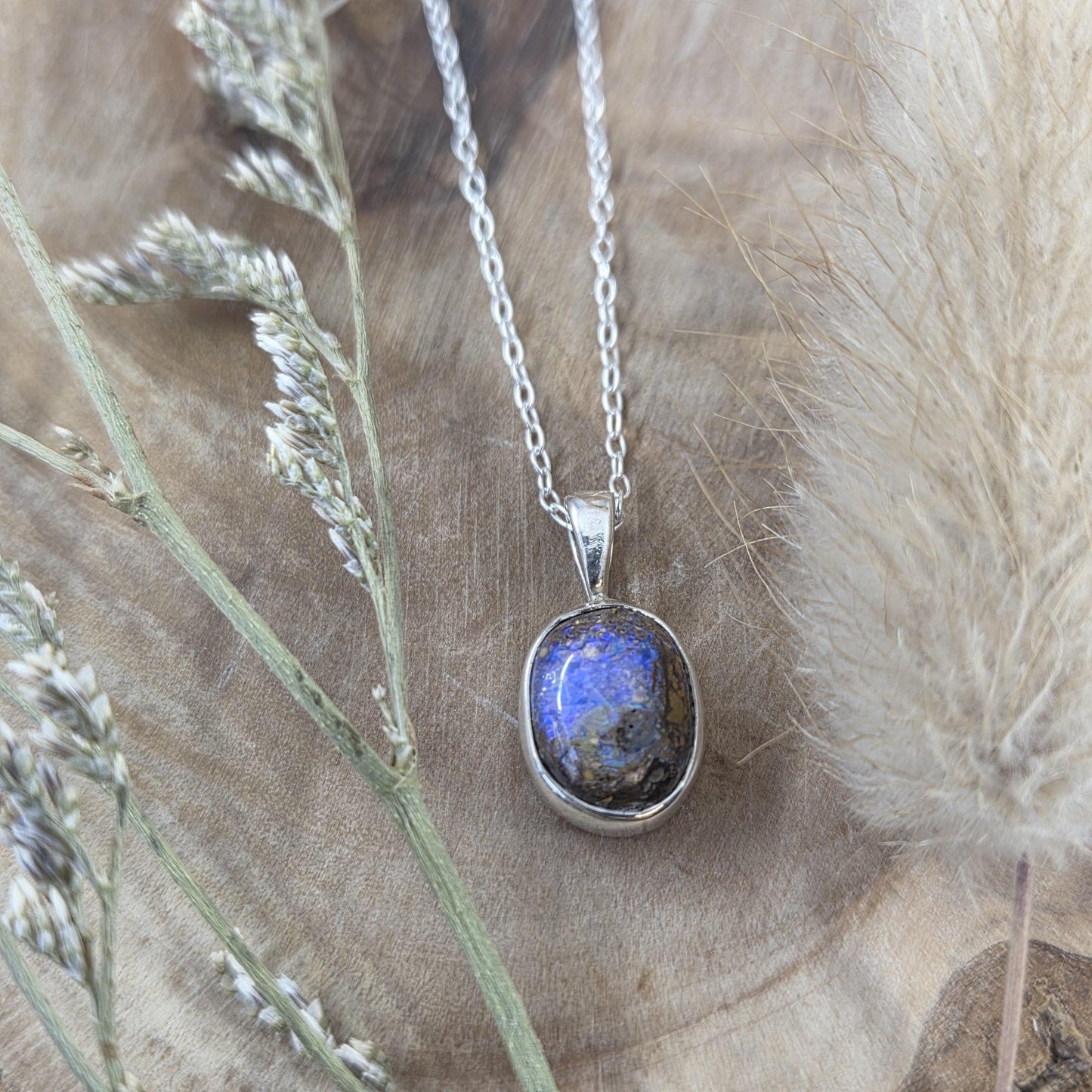 Australian Boulder Opal Pendant: Sterling Silver Gemstone, October Birthstone Jones Stones