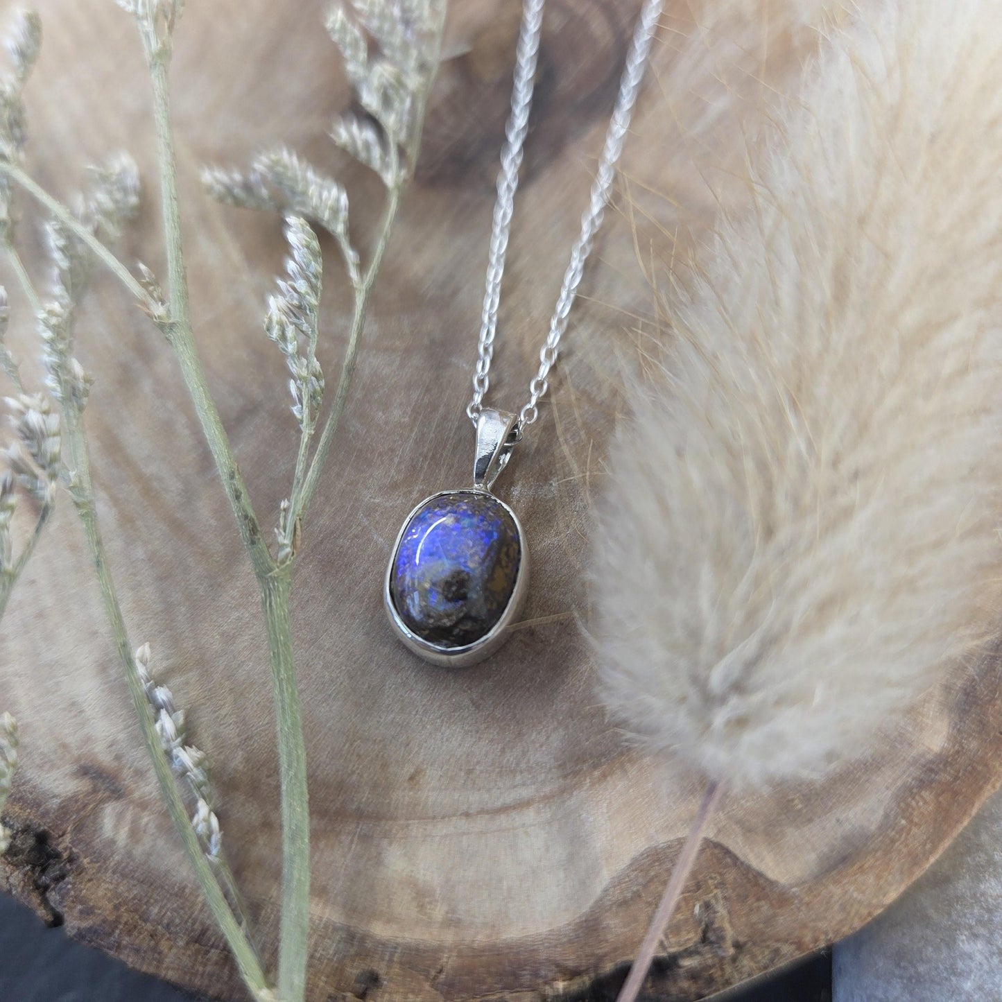 Australian Boulder Opal Pendant: Sterling Silver Gemstone, October Birthstone Jones Stones