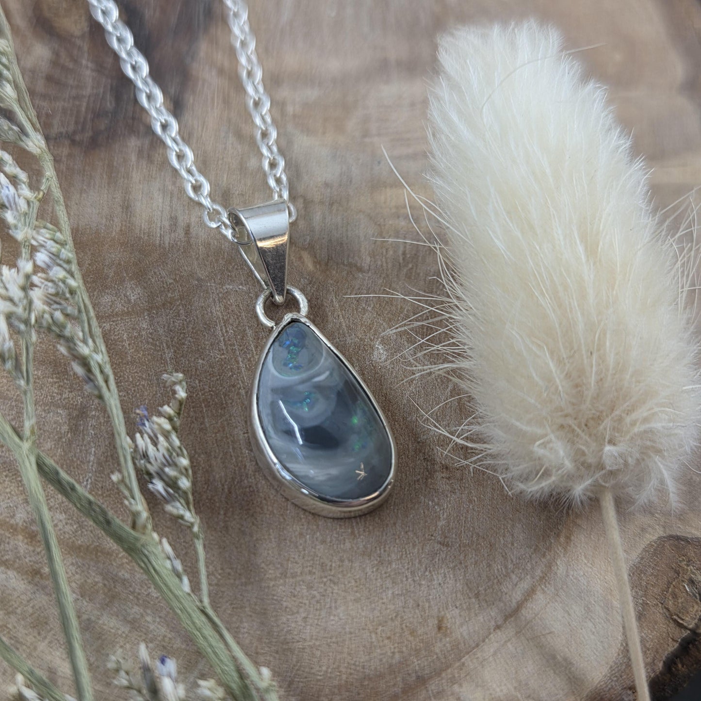 Australian Lightening Ridge Opal Pendant | Natural Opal Pendant | Opal & Silver Pendant | Opal Pendant | Jones Stones