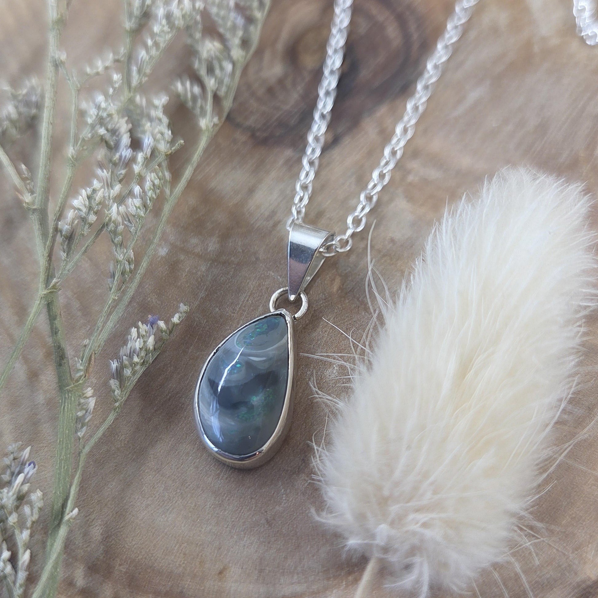 Australian Lightening Ridge Opal Pendant | Natural Opal Pendant | Opal & Silver Pendant | Opal Pendant | Jones Stones