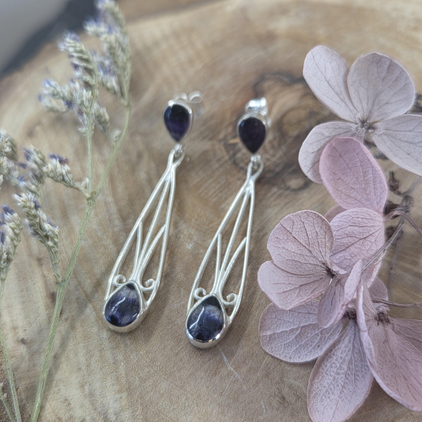 Blue John | Blue John Art Deco Style Drop Earrings | Blue John Earrings | Blue John Jewellery Jones Stones