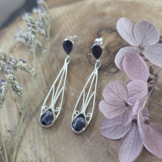 Blue John | Blue John Art Deco Style Drop Earrings | Blue John Earrings | Blue John Jewellery Jones Stones