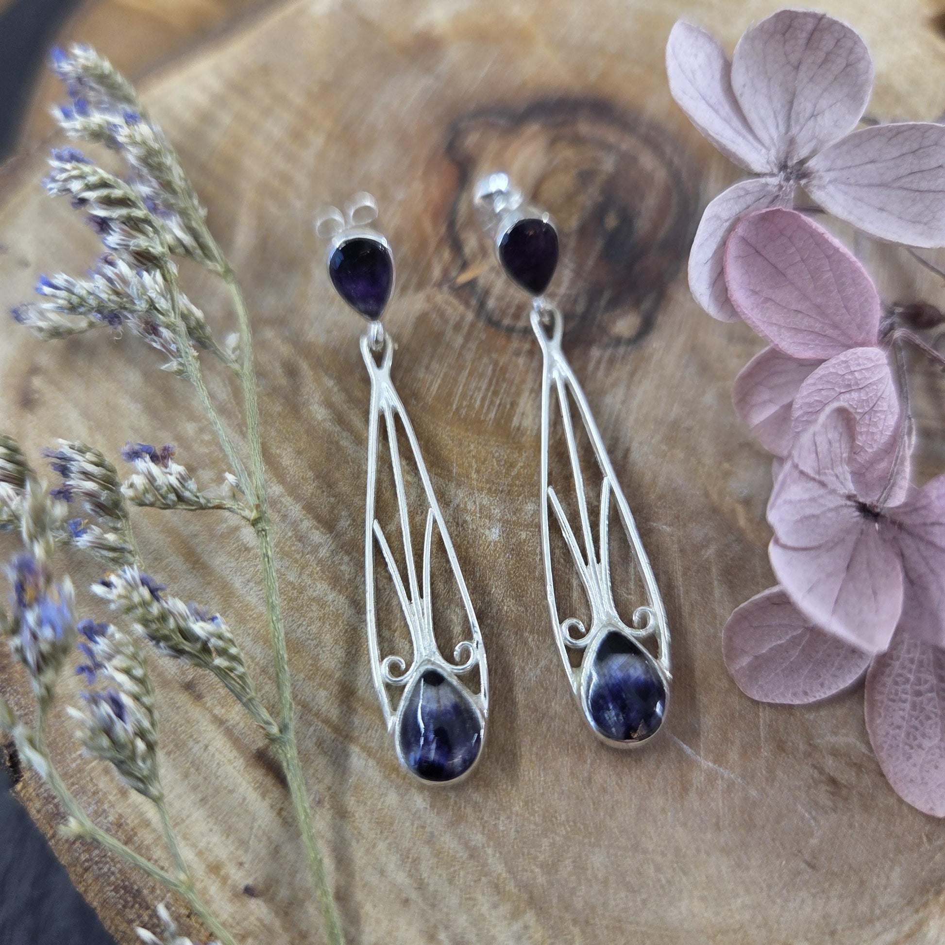 Blue John | Blue John Art Deco Style Drop Earrings | Blue John Earrings | Blue John Jewellery Jones Stones
