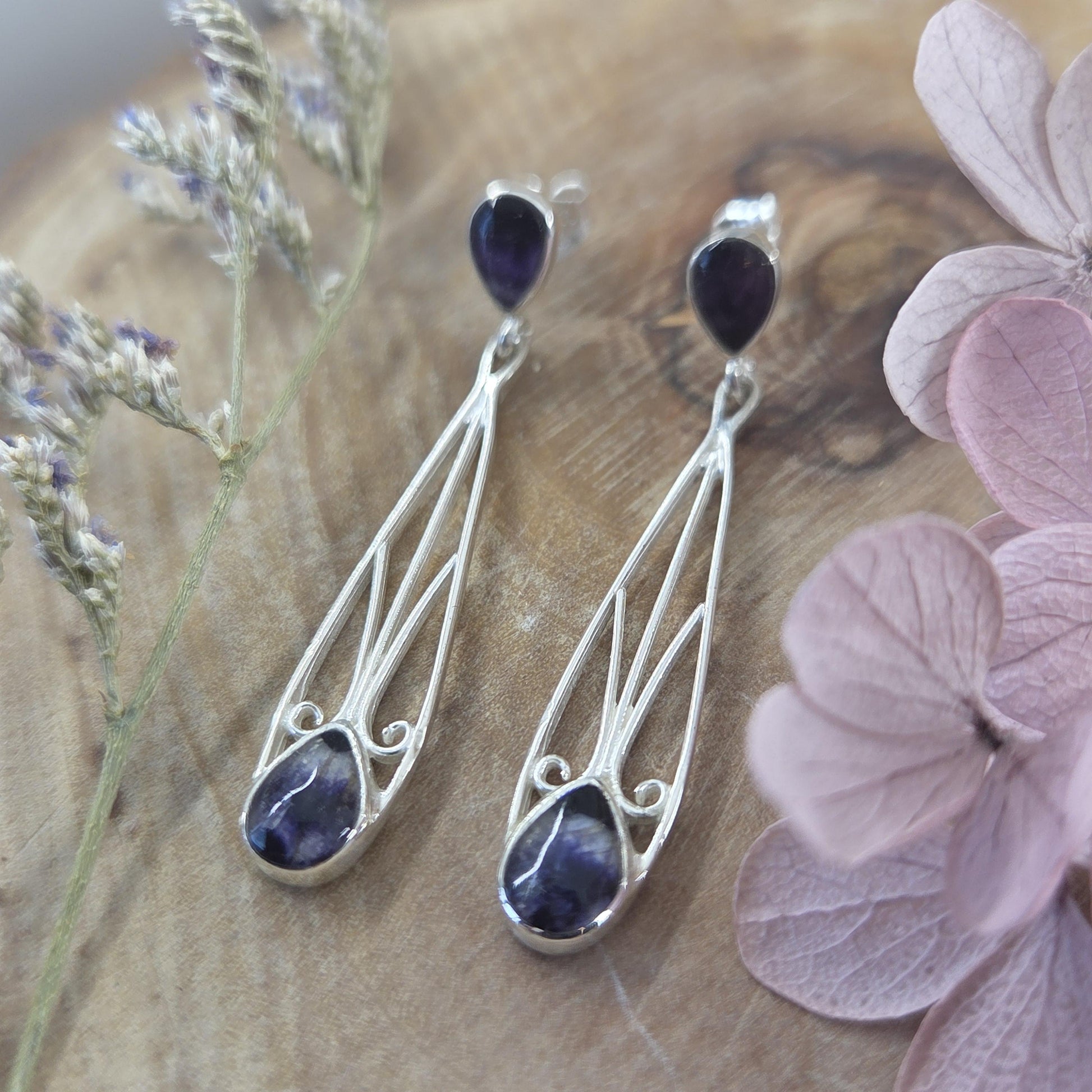 Blue John | Blue John Art Deco Style Drop Earrings | Blue John Earrings | Blue John Jewellery Jones Stones