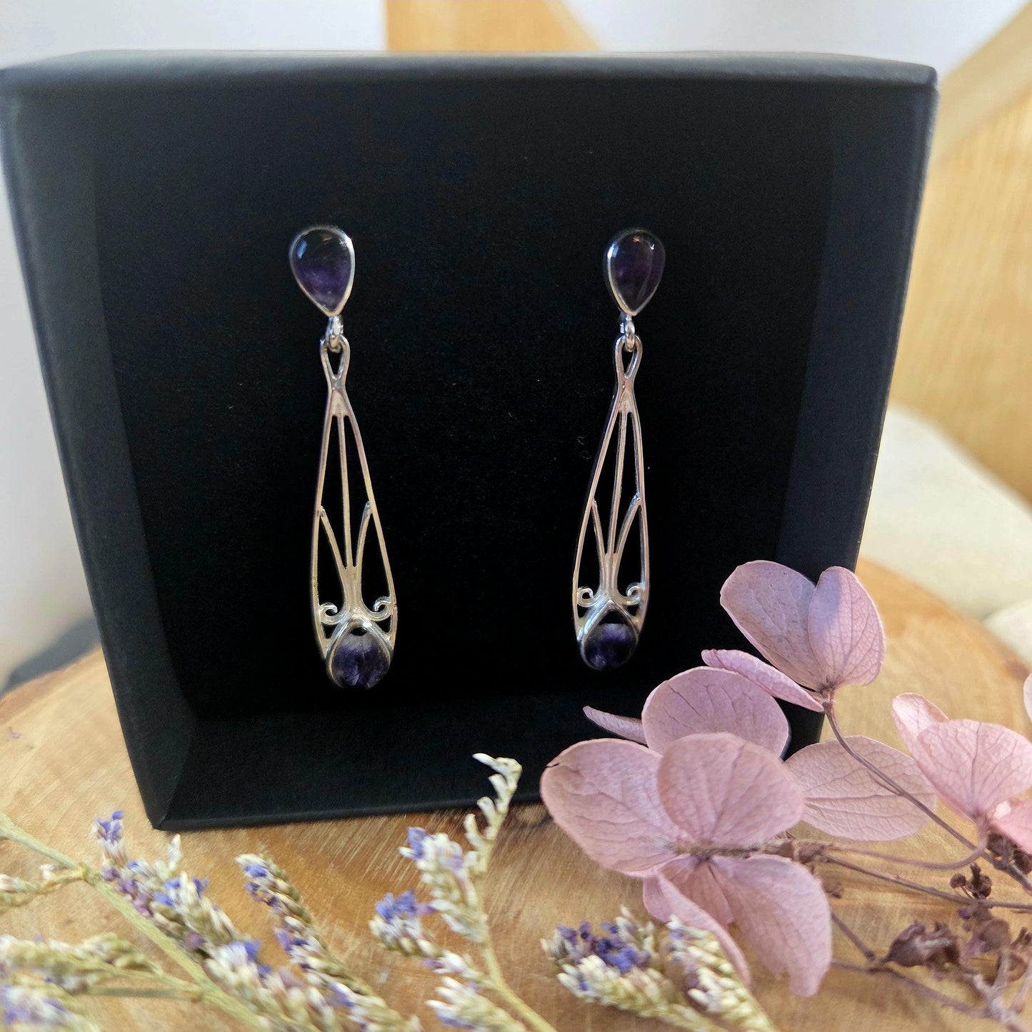 Blue John | Blue John Art Deco Style Drop Earrings | Blue John Earrings | Blue John Jewellery Jones Stones