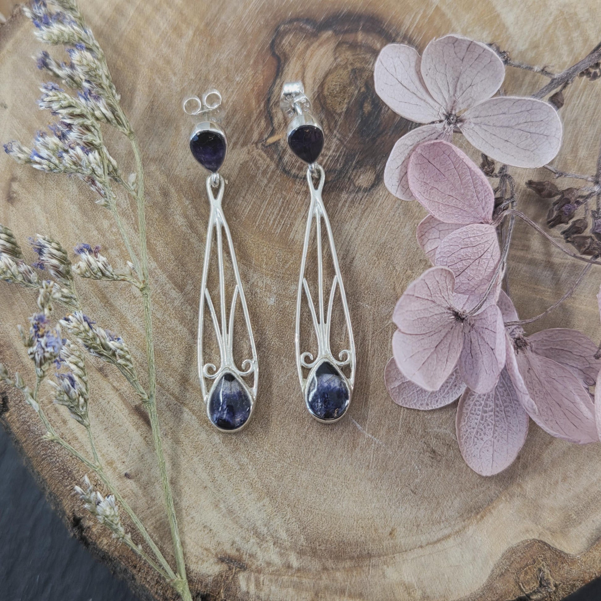 Blue John | Blue John Art Deco Style Drop Earrings | Blue John Earrings | Blue John Jewellery Jones Stones
