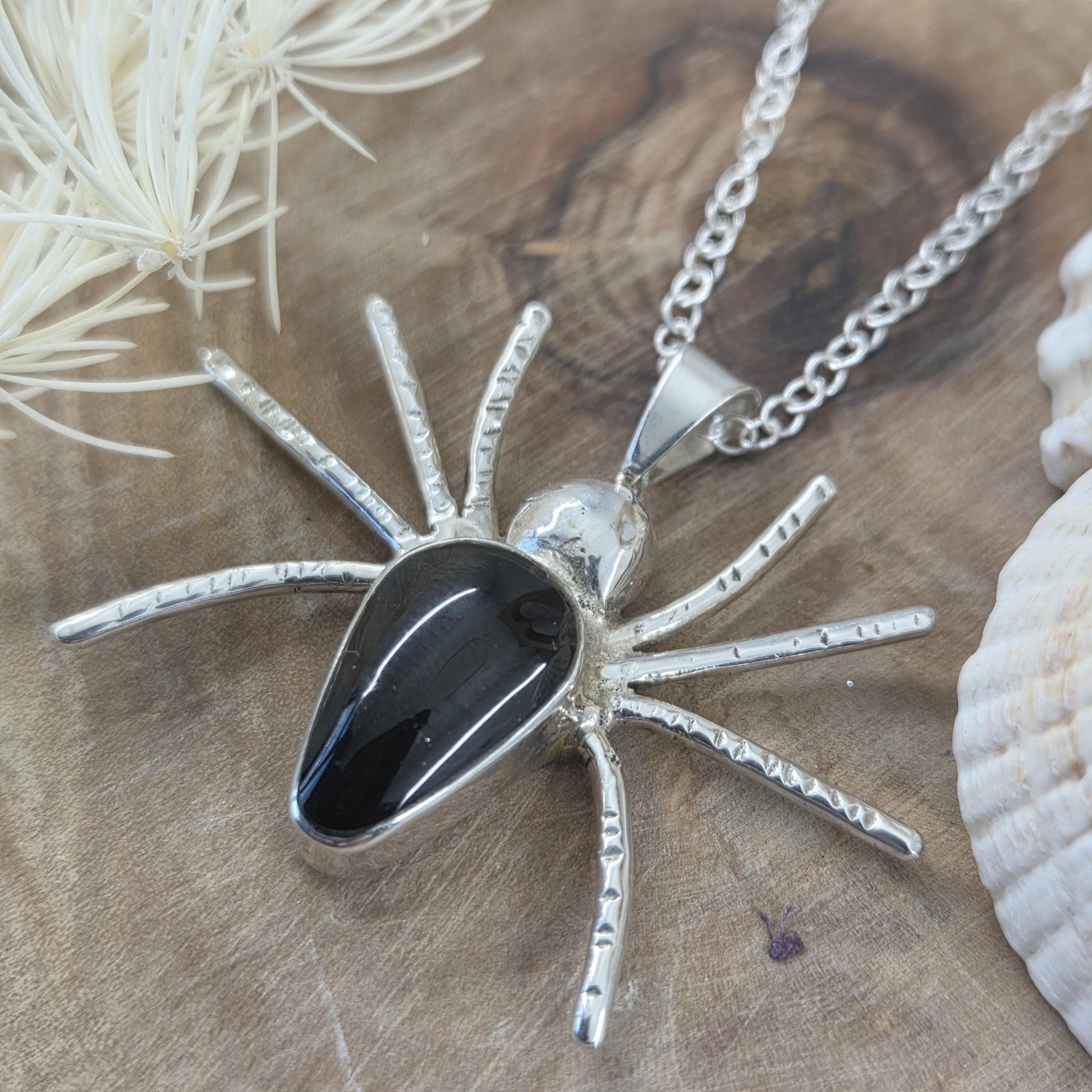 Whitby Jet Spider Pendant | Whitby Jet Necklace | Halloween | Whitby Jet | Celtic Jewellery | Handmade Pendant | Spider Necklace Jones Stones