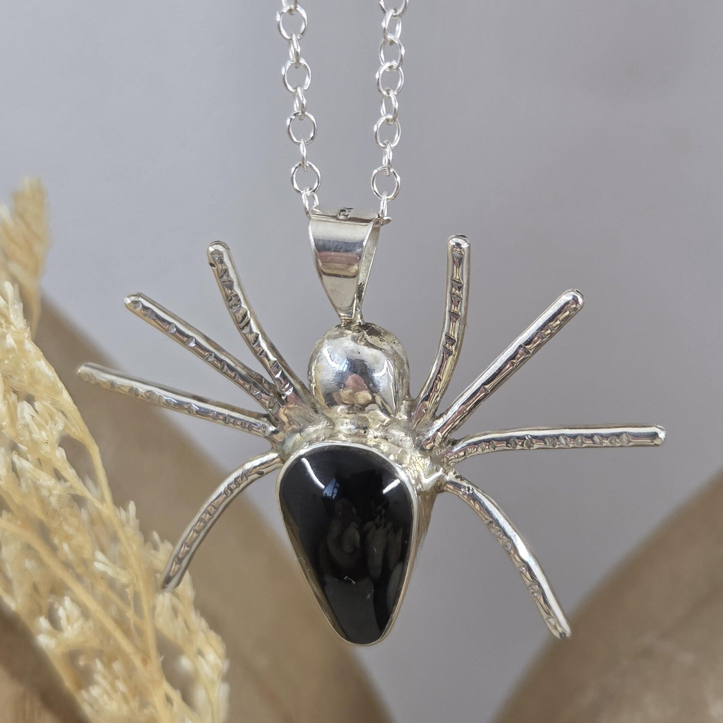 Whitby Jet Spider Pendant | Whitby Jet Necklace | Halloween | Whitby Jet | Celtic Jewellery | Handmade Pendant | Spider Necklace Jones Stones