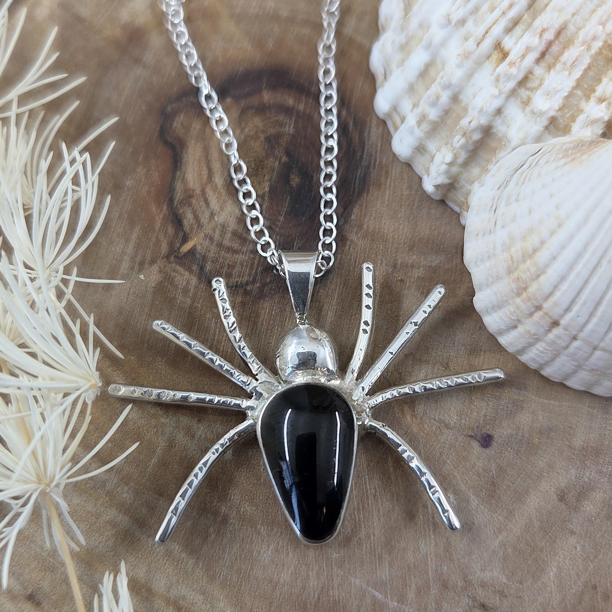 Whitby Jet Spider Pendant | Whitby Jet Necklace | Halloween | Whitby Jet | Celtic Jewellery | Handmade Pendant | Spider Necklace Jones Stones