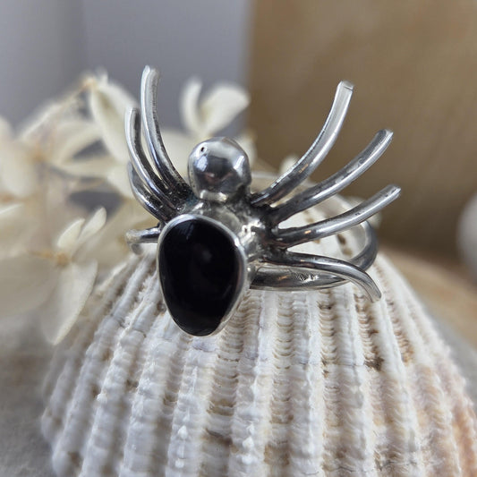 Whitby Jet Spider Ring | Handcrafted Sterling Silver Halloween Jewelry Jones Stones