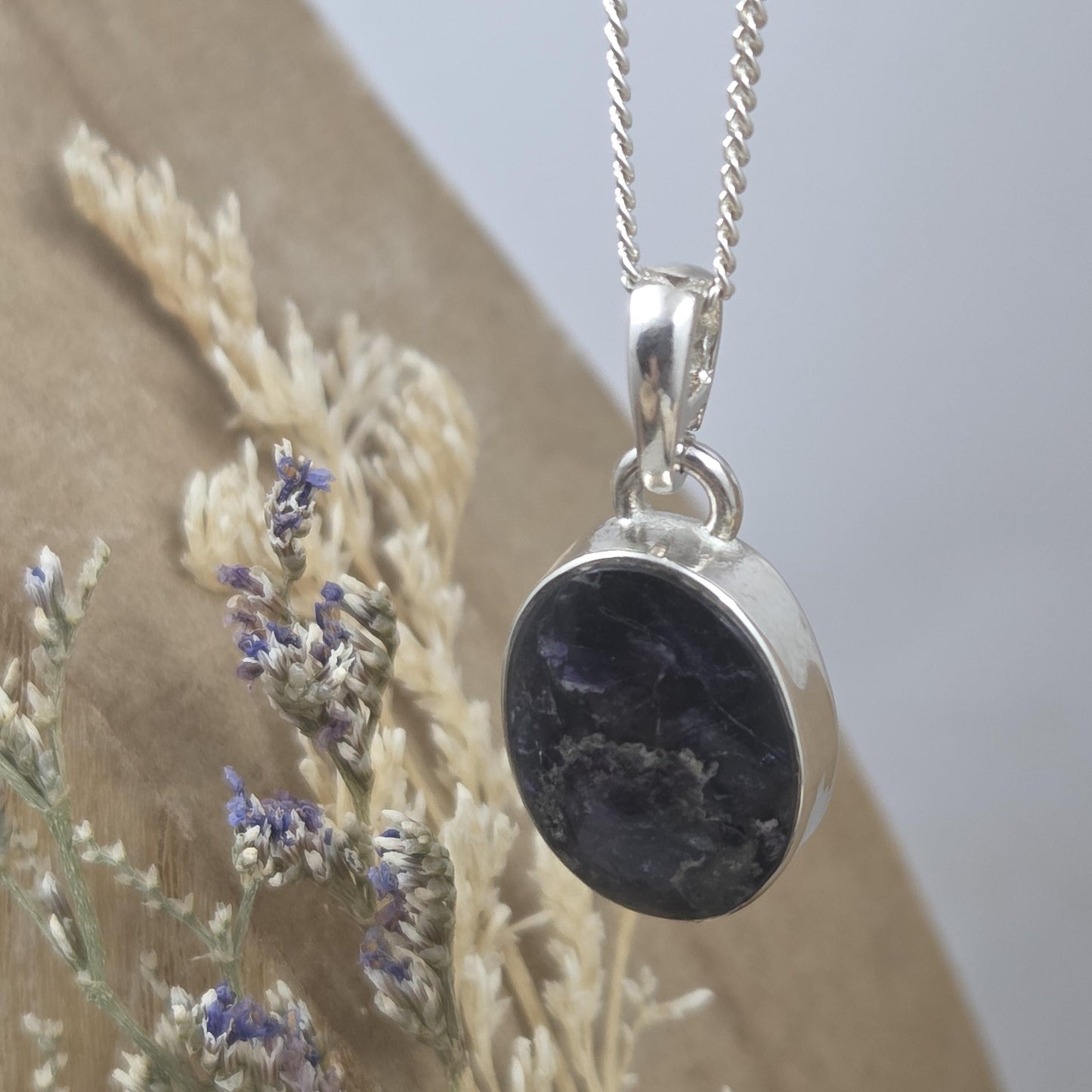 Blue John Pendant: Sterling Silver Derbyshire Fluorite Necklace Jones Stones