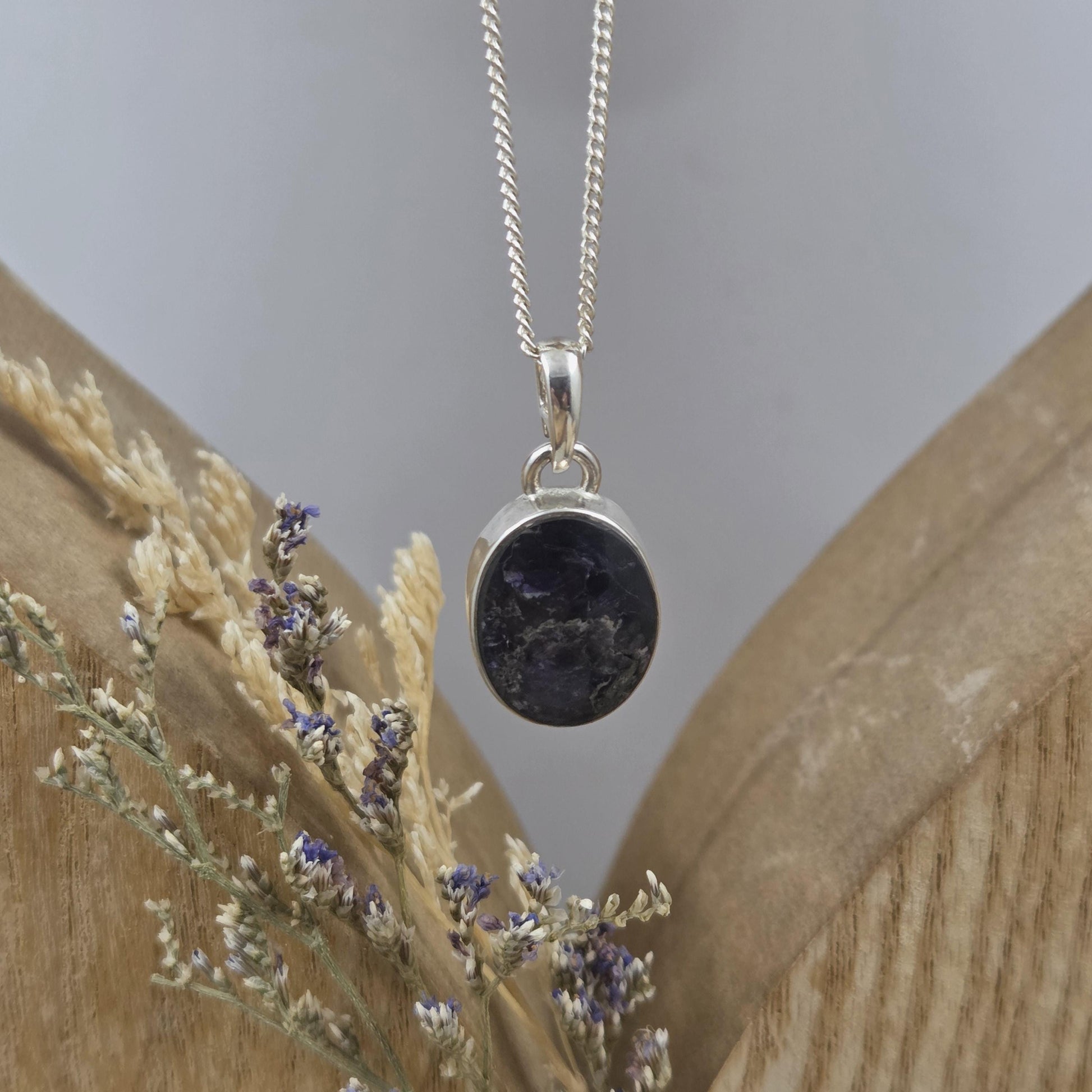 Blue John Pendant: Sterling Silver Derbyshire Fluorite Necklace Jones Stones