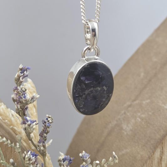 Blue John Pendant: Sterling Silver Derbyshire Fluorite Necklace Jones Stones