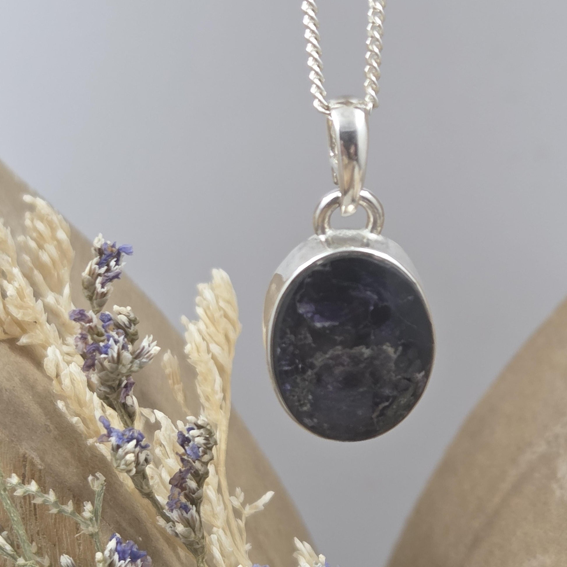 Blue John Pendant: Sterling Silver Derbyshire Fluorite Necklace Jones Stones