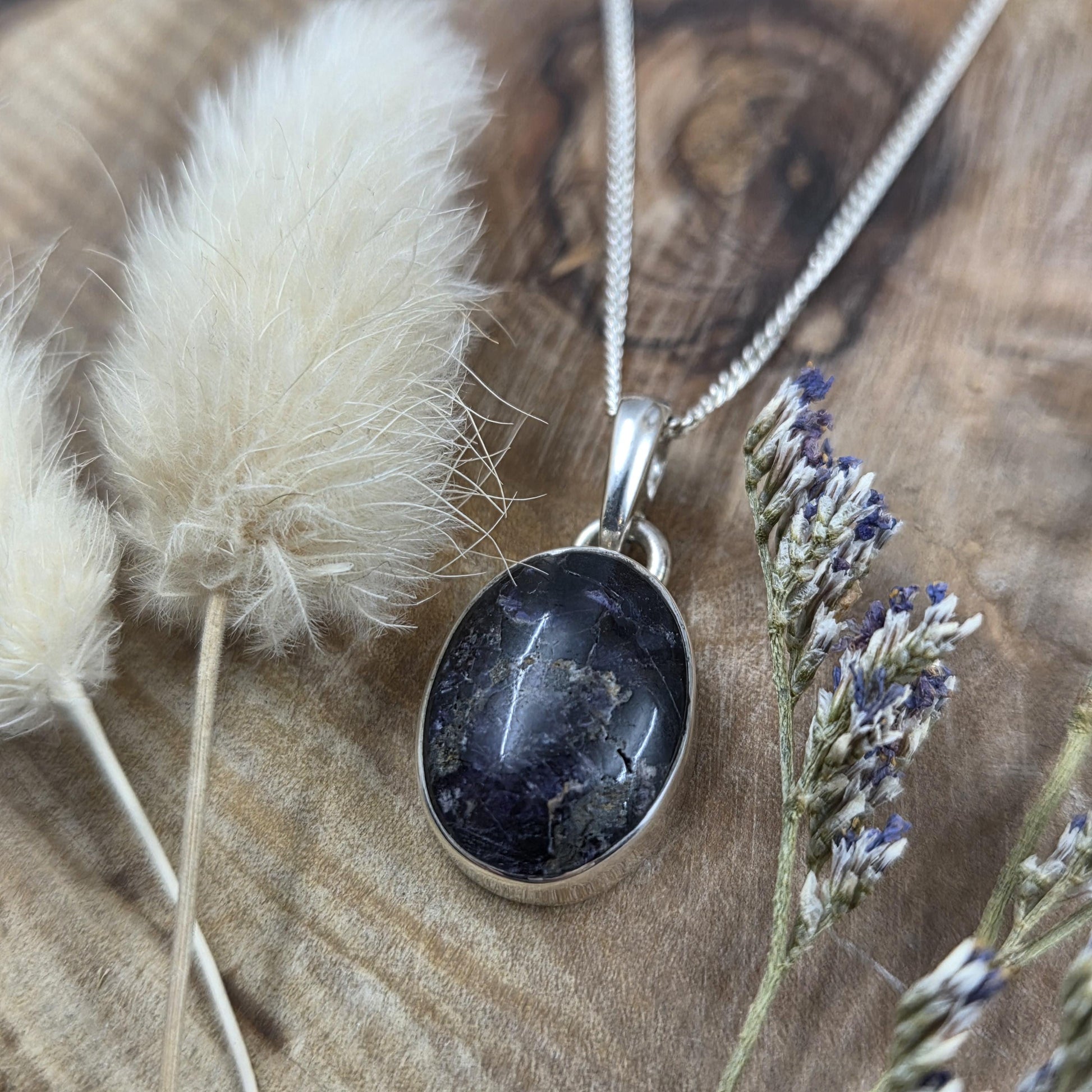 Blue John Pendant: Sterling Silver Derbyshire Fluorite Necklace Jones Stones