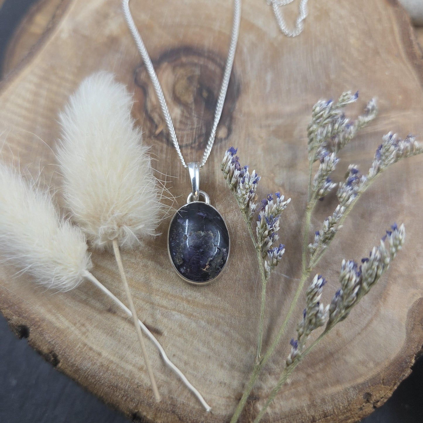 Blue John Pendant: Sterling Silver Derbyshire Fluorite Necklace Jones Stones