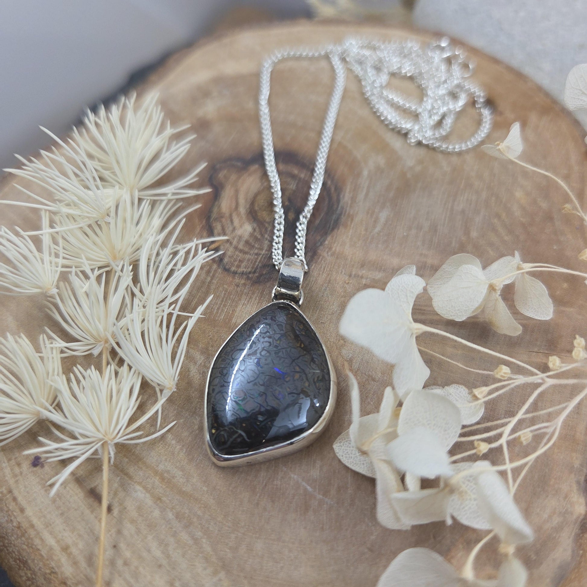 Handmade Sterling Silver Australian Boulder Opal Pendant Jones Stones