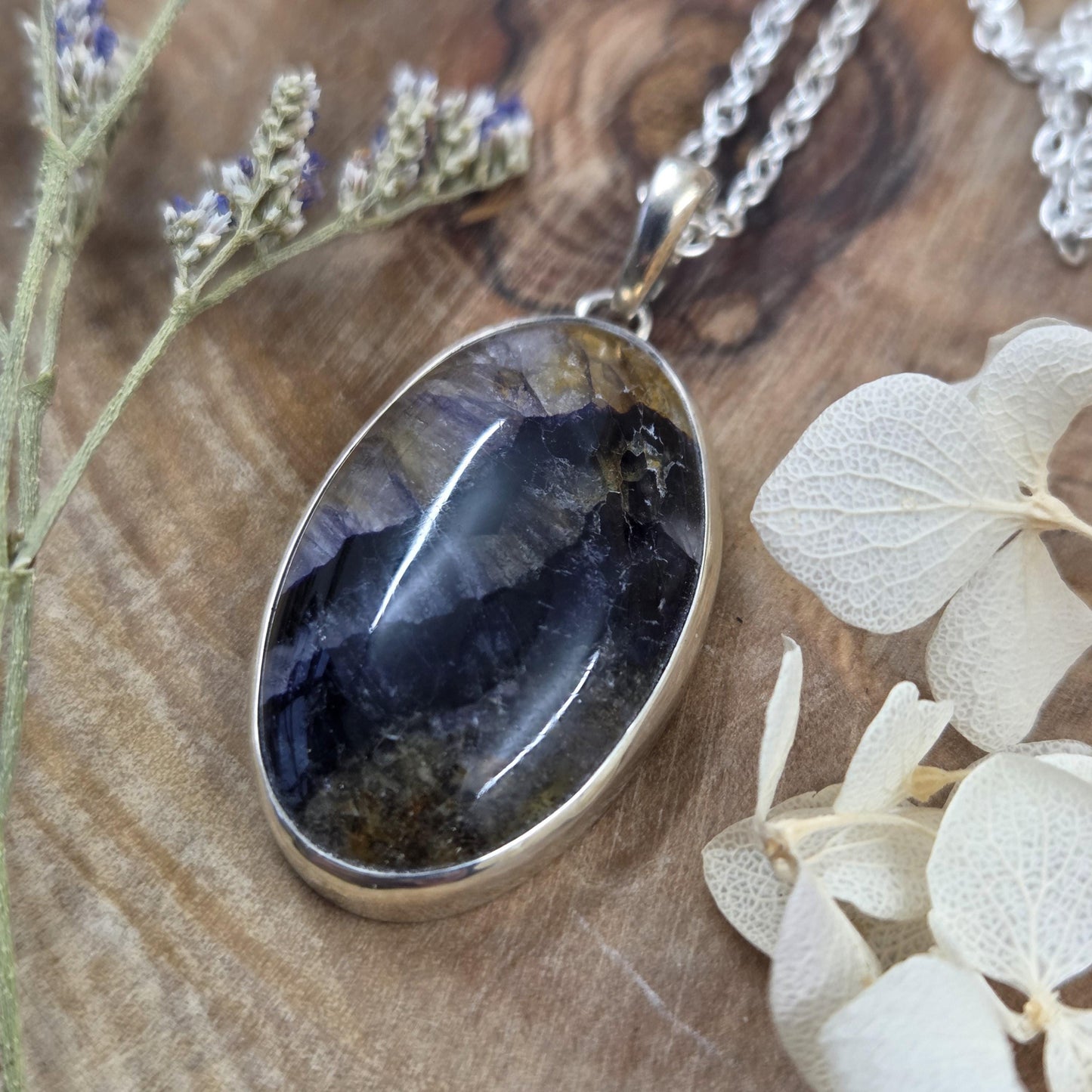 Blue John Pendant: Sterling Silver Derbyshire Fluorite Necklace Jones Stones
