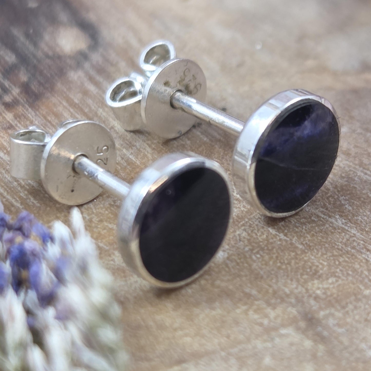 Blue John Stud Earrings: Handmade Sterling Silver 6mm Derbyshire Spar BJ2 Jones Stones