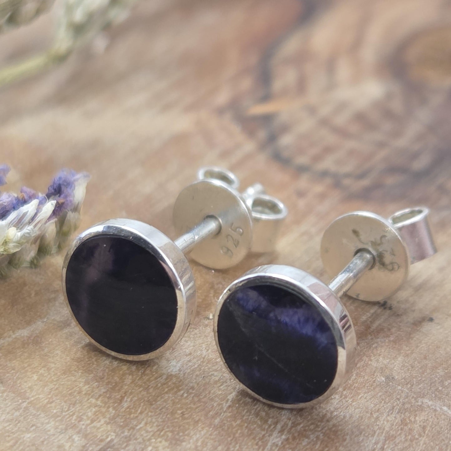 Blue John Stud Earrings: Handmade Sterling Silver 6mm Derbyshire Spar BJ2 Jones Stones
