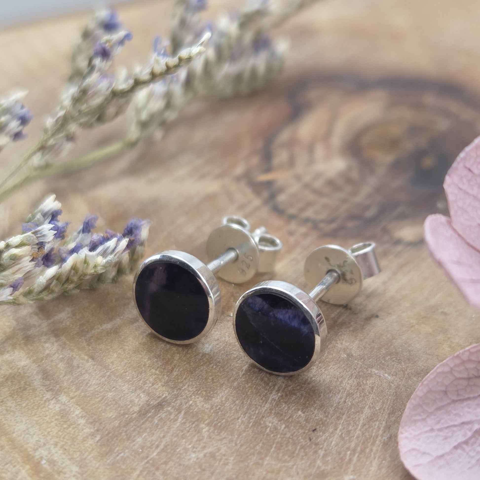 Blue John Stud Earrings: Handmade Sterling Silver 6mm Derbyshire Spar BJ2 Jones Stones