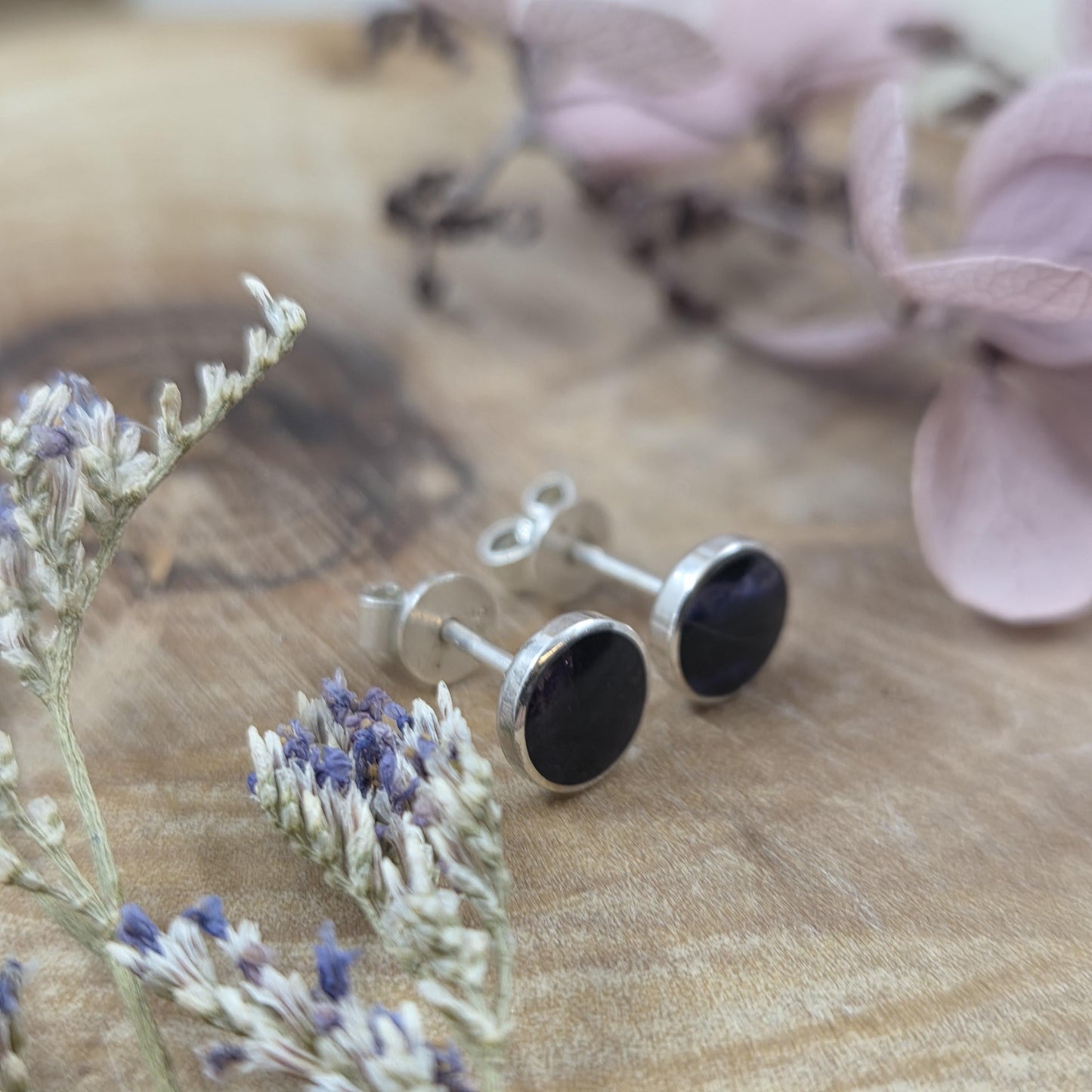 Blue John Stud Earrings: Handmade Sterling Silver 6mm Derbyshire Spar BJ2 Jones Stones