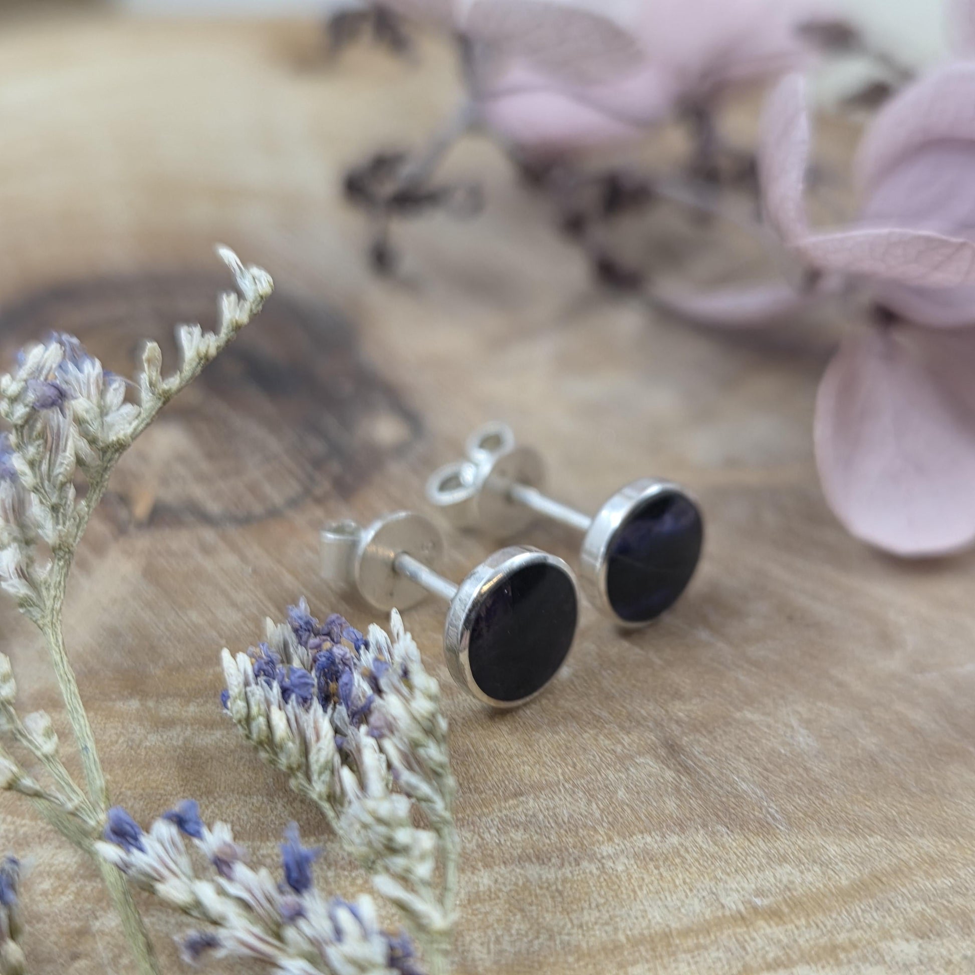 Blue John Stud Earrings: Handmade Sterling Silver 6mm Derbyshire Spar BJ2 Jones Stones