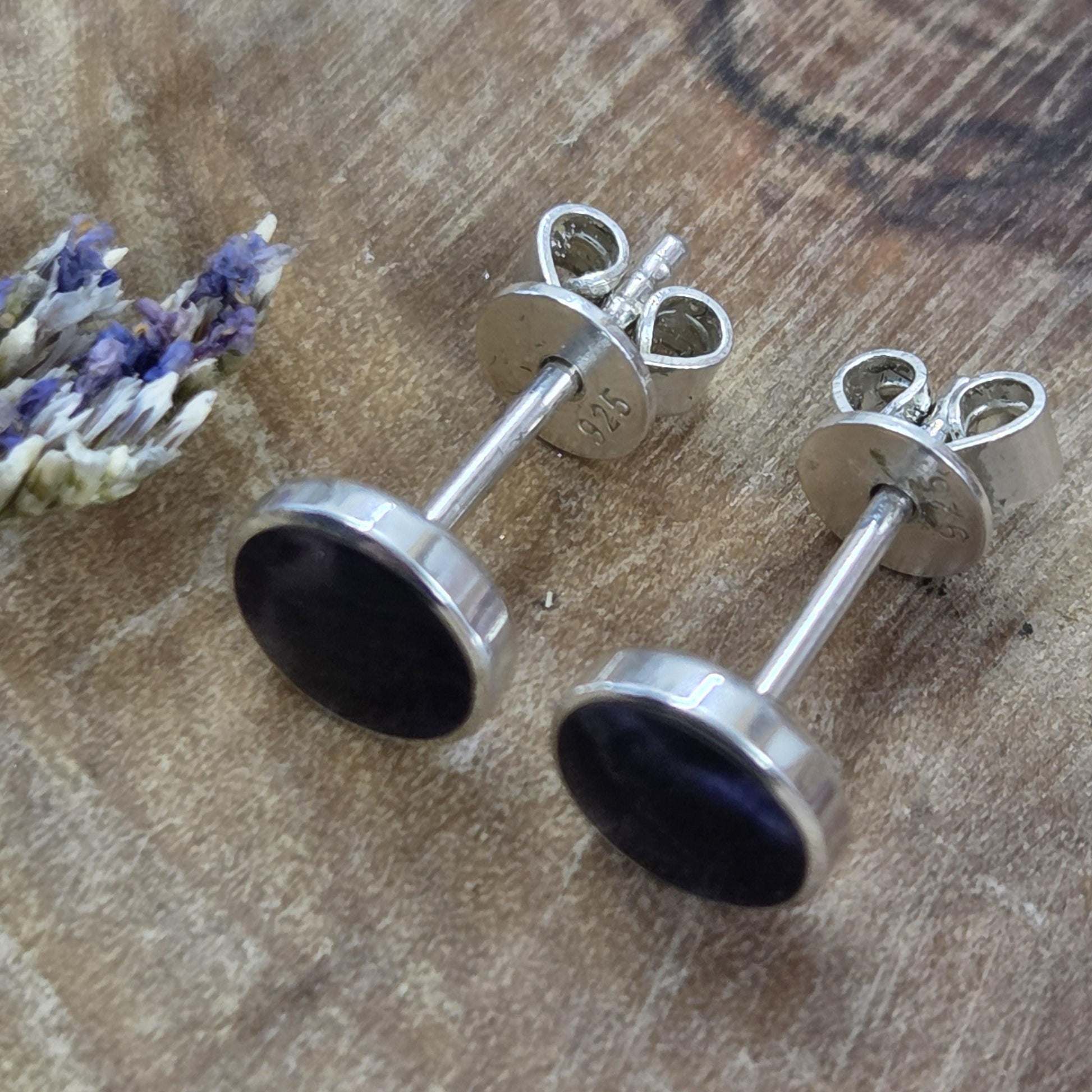 Blue John Stud Earrings: Handmade Sterling Silver 6mm Derbyshire Spar BJ2 Jones Stones