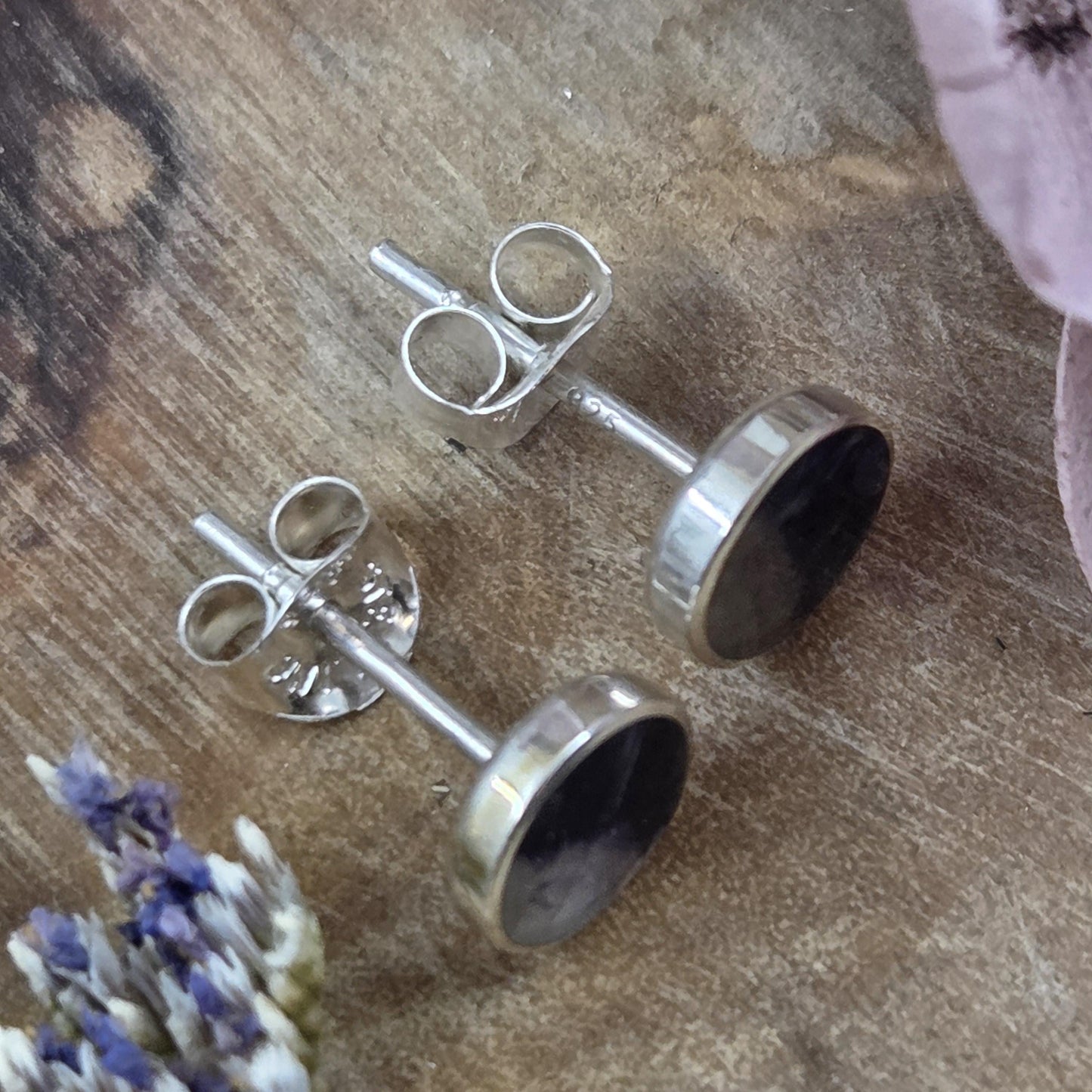 Blue John Stud Earrings: Handmade Sterling Silver 6mm Derbyshire Spar BJ3 Jones Stones