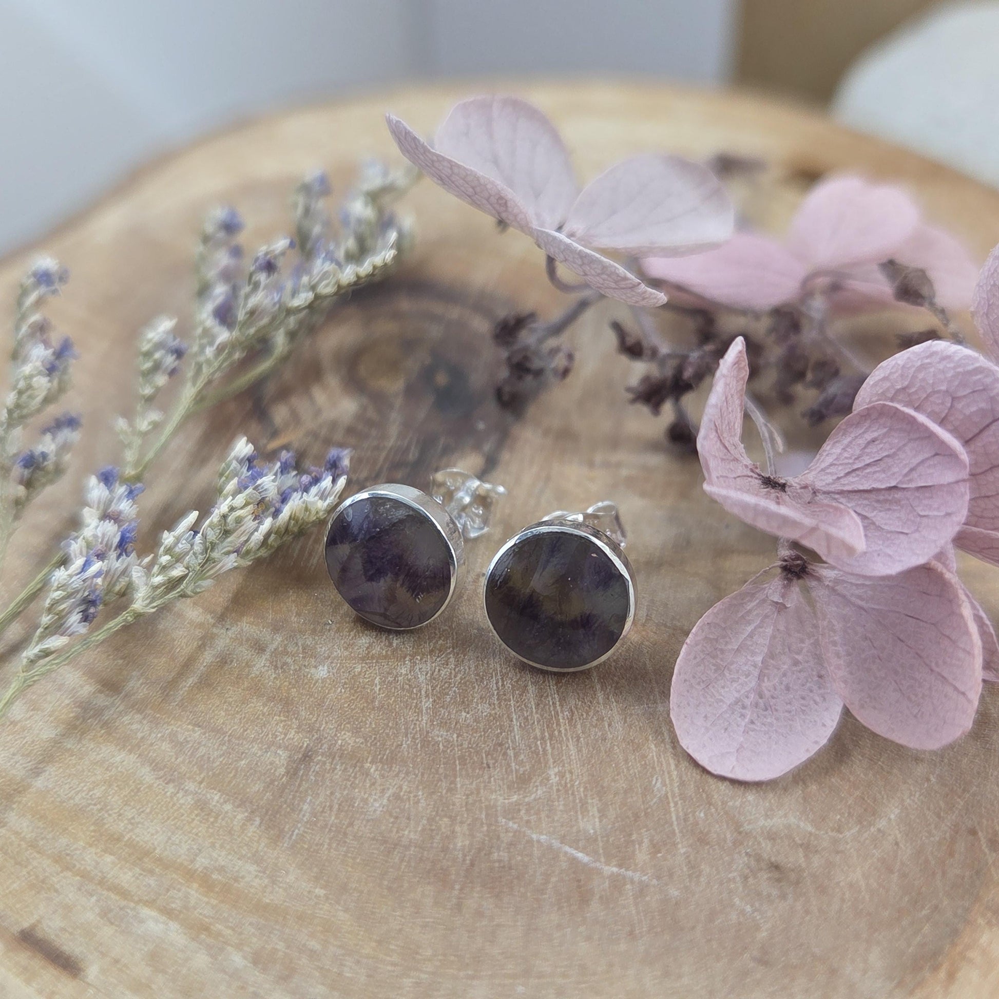 Blue John Stud Earrings: Handmade Sterling Silver 8mm Derbyshire Spar BJ4 Jones Stones