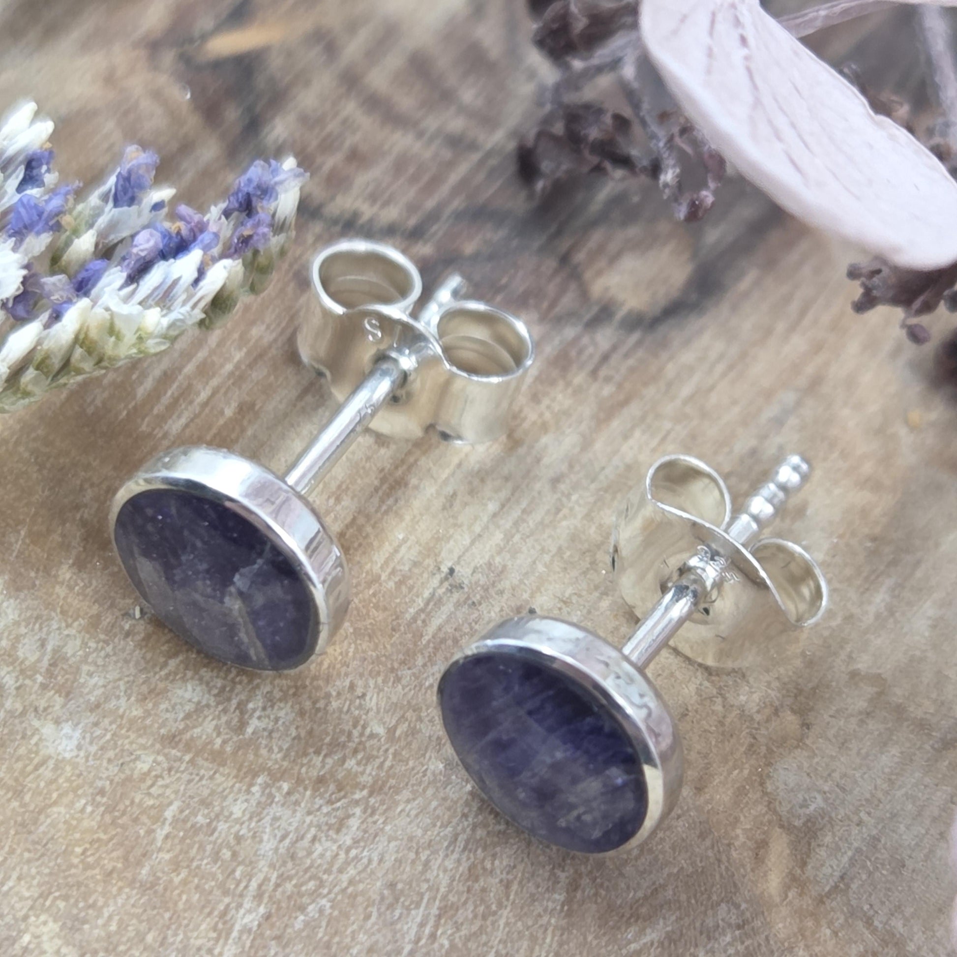 Blue John Stud Earrings: Handmade Sterling Silver 6mm Derbyshire Spar BJ5 Jones Stones